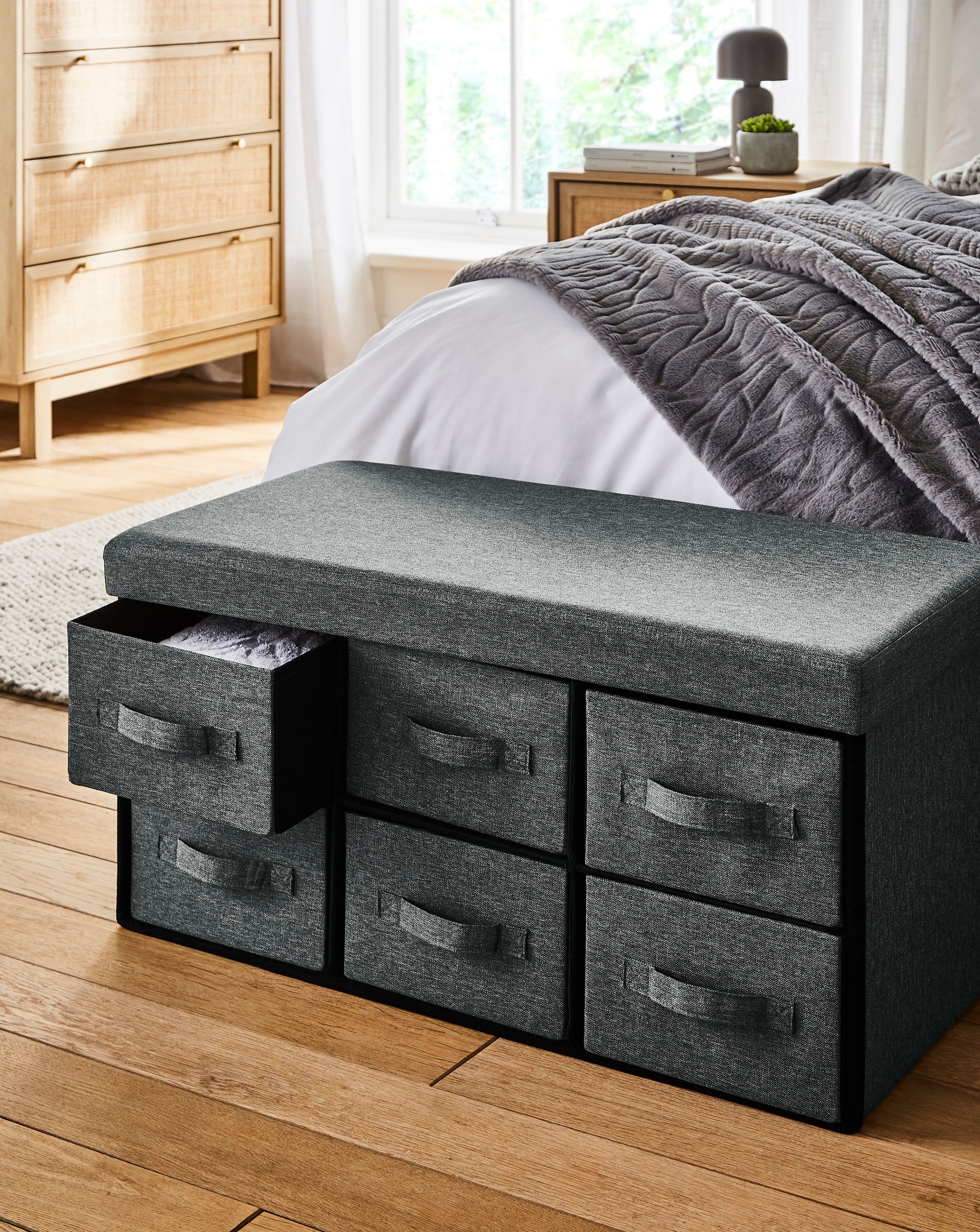 New In - Faux Linen Drawer Ottoman