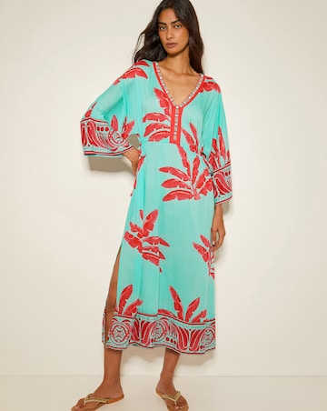 Monsoon Pamela Palm Print Kaftan Dress