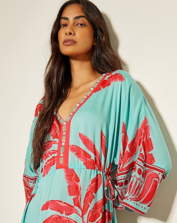 Monsoon Pamela Palm Print Kaftan Dress