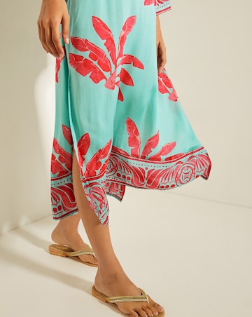 Monsoon Pamela Palm Print Kaftan Dress