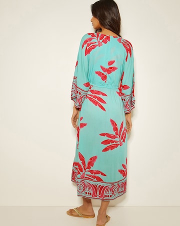 Monsoon Pamela Palm Print Kaftan Dress