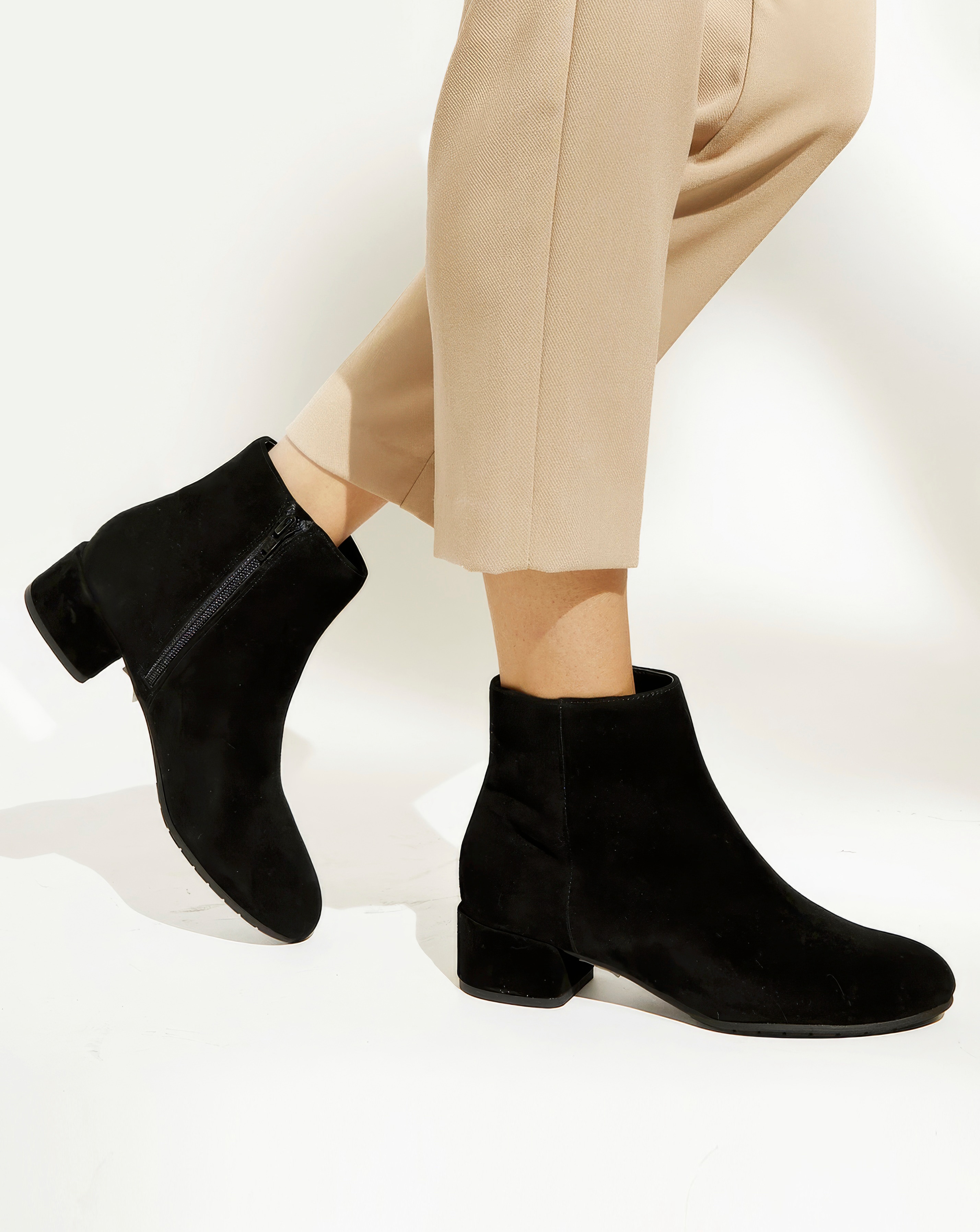 New In - Pippie Black Suede Ankle Boots Wide Fit