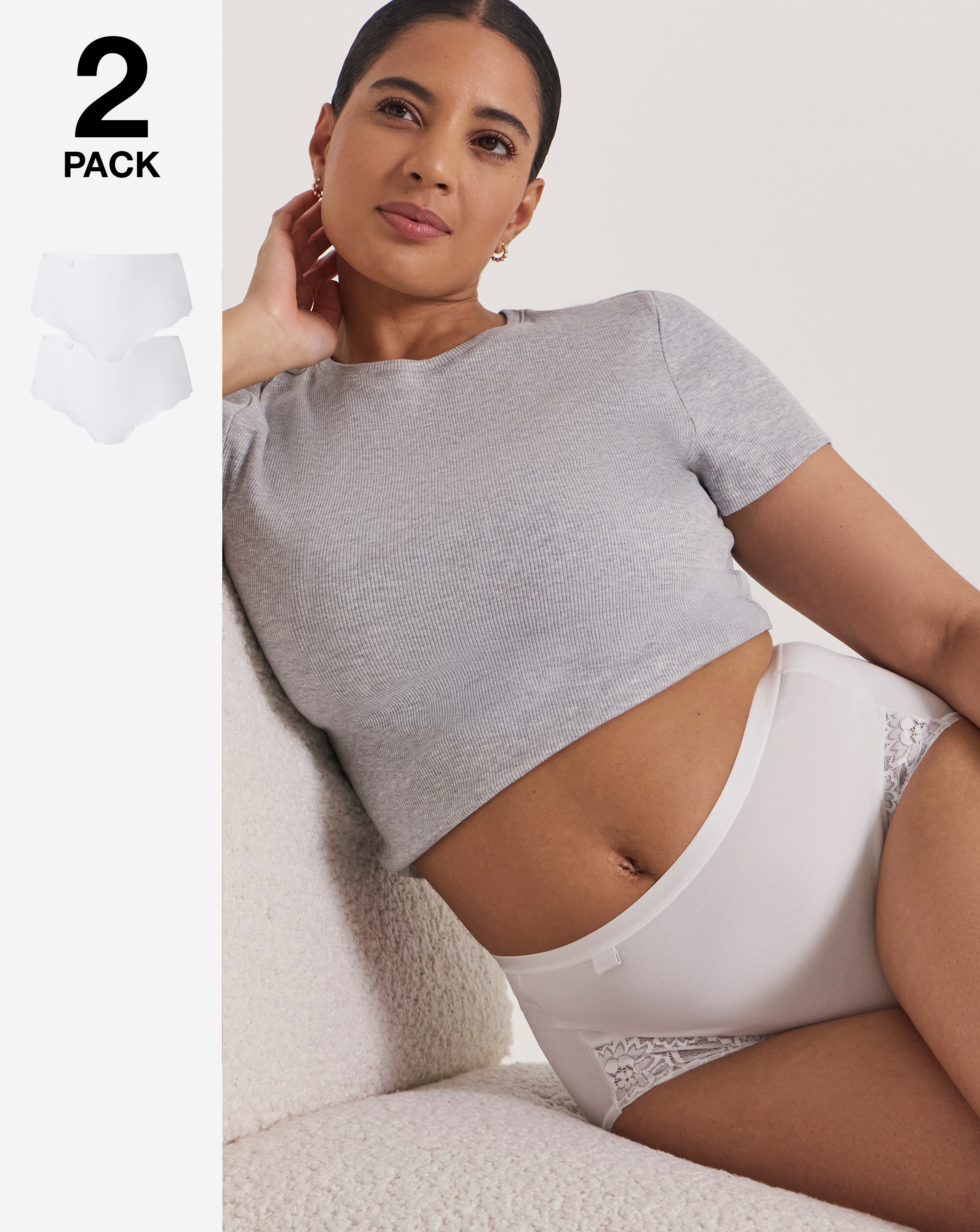 Sloggi 2Pack Romance Maxi Briefs - White - Size 12 - Women's