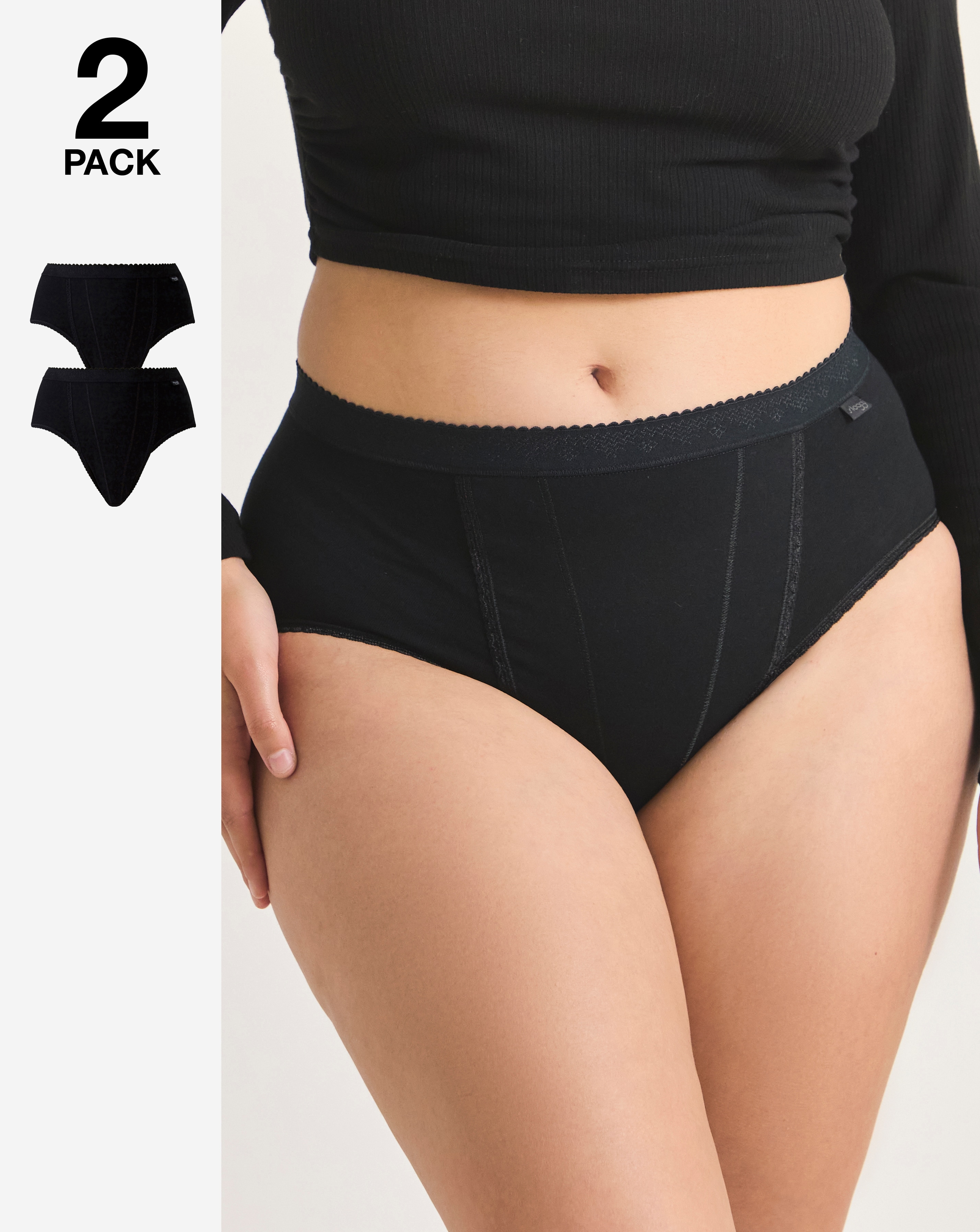 sloggi Sloggi 2Pack Control Tai Briefs In Black | UK Size 12 Women's