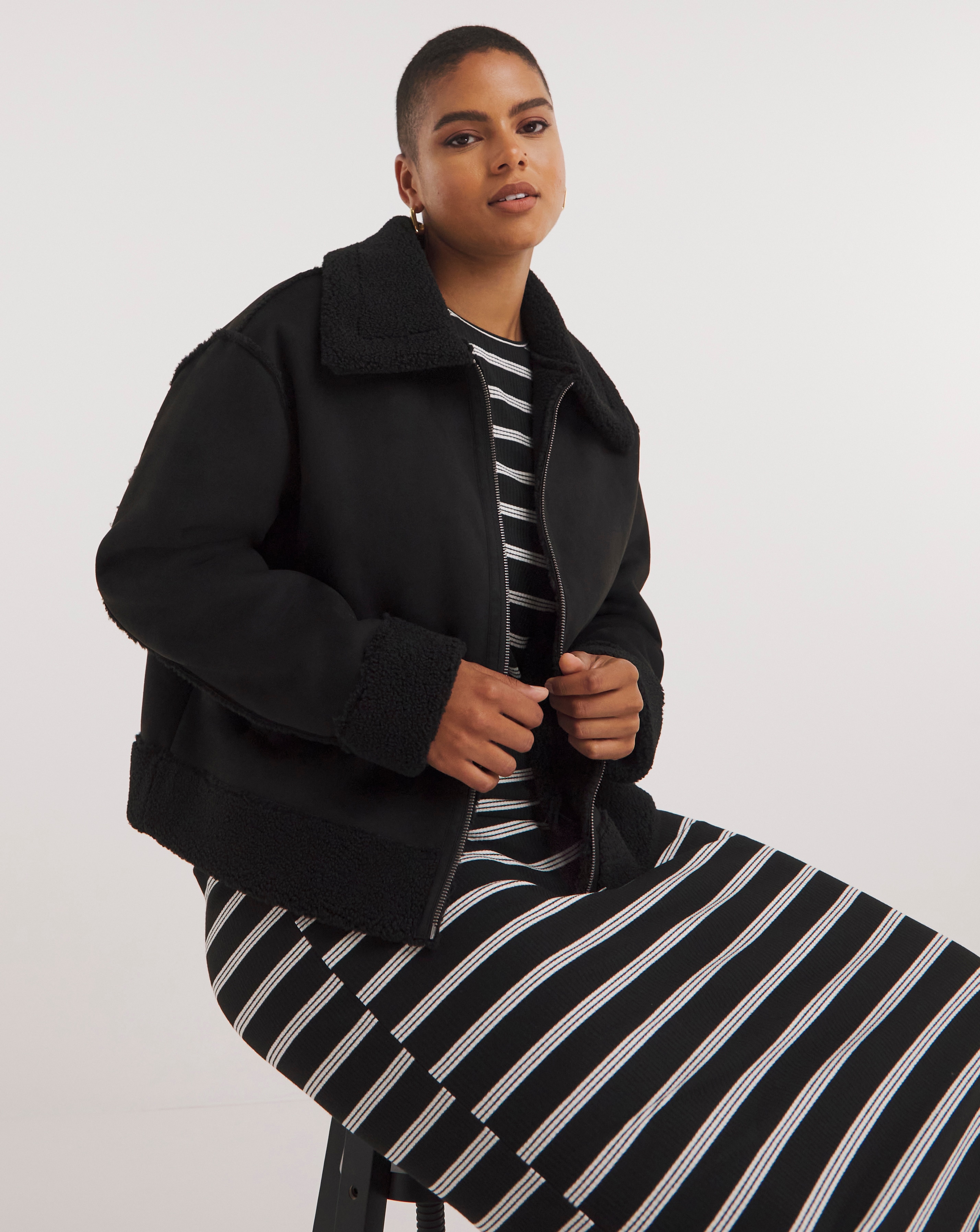 Black Zip Through Suedette Aviator