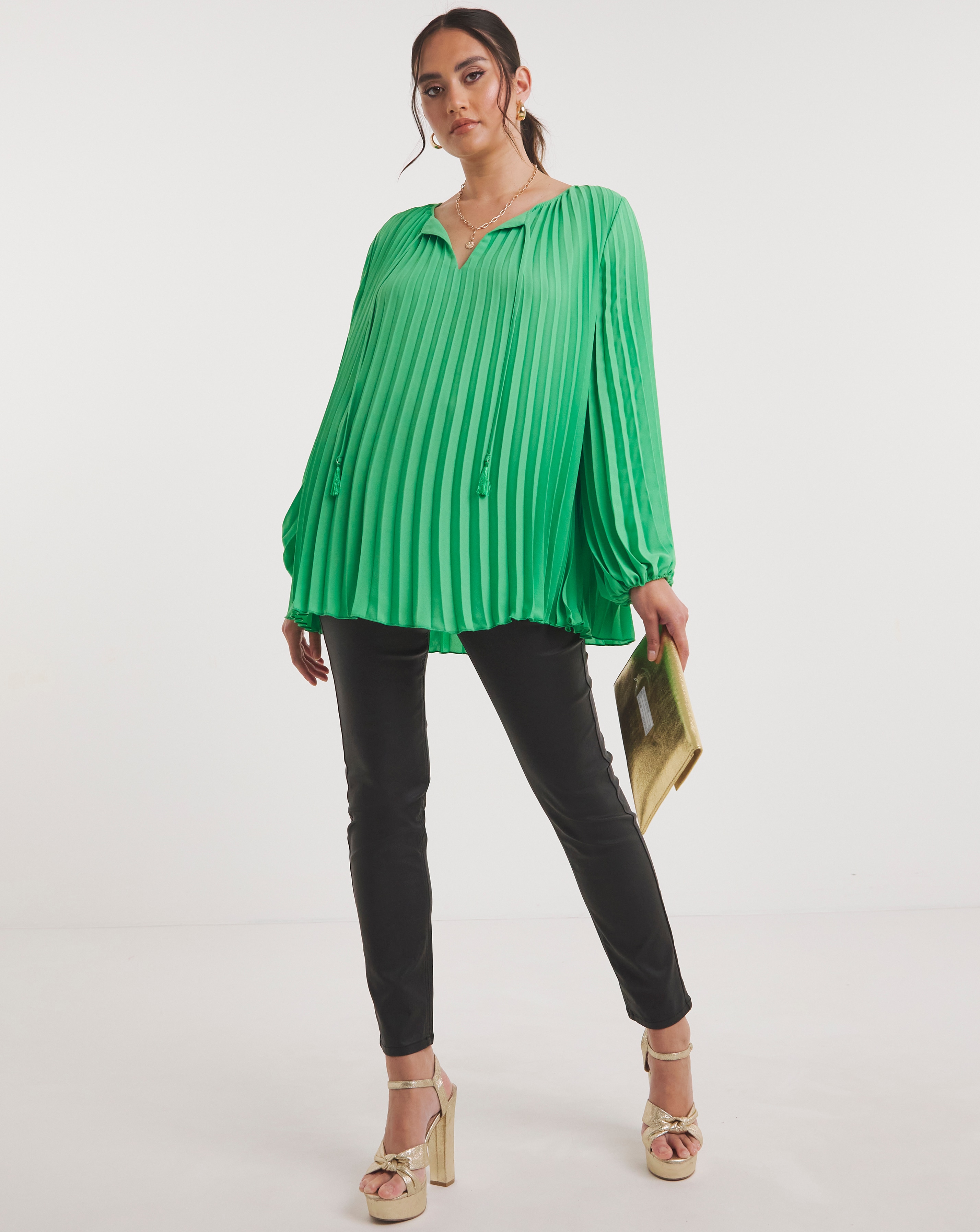 Joanna Hope Pleated Keyhole Blouse