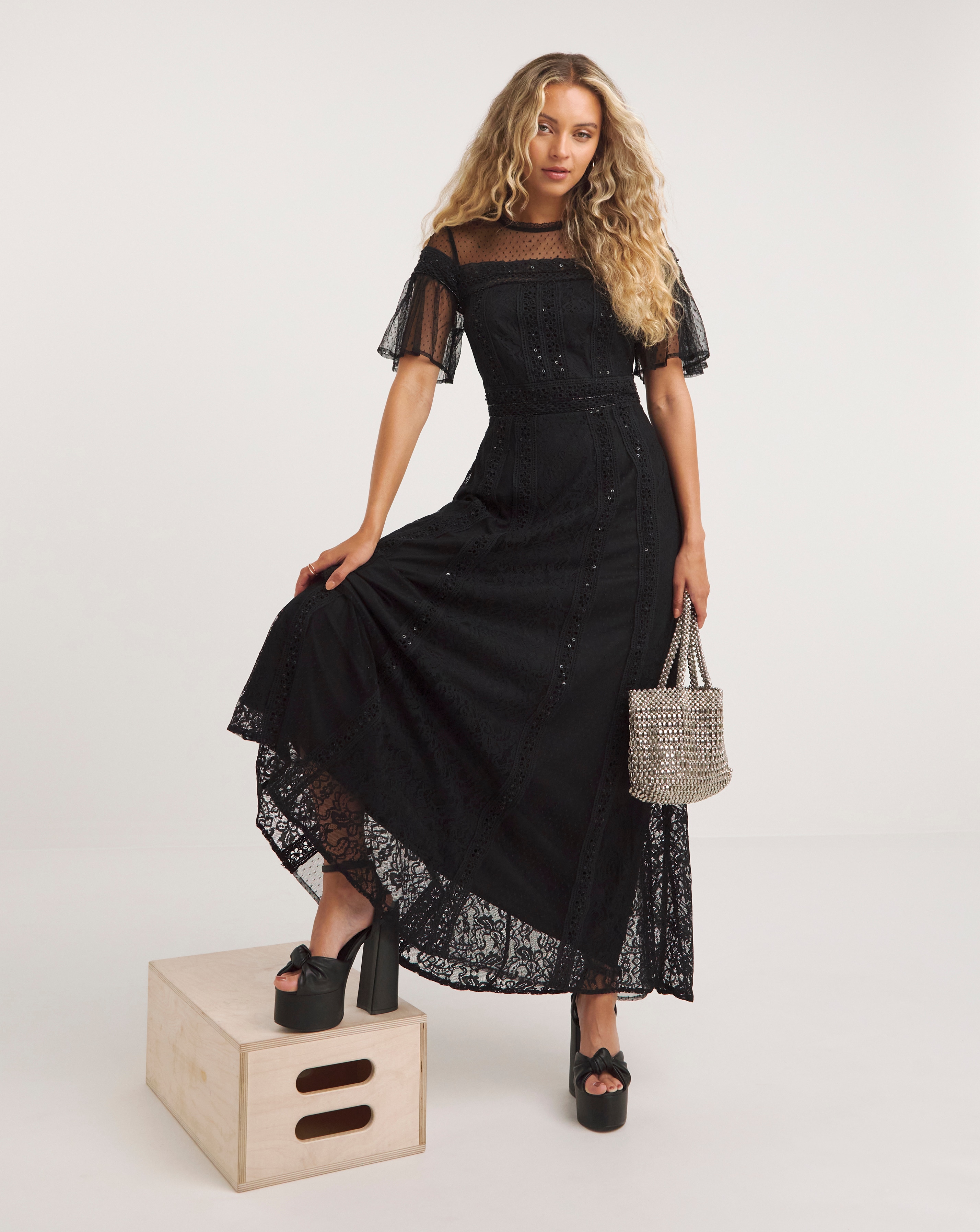 Joanna Hope Mesh Lace Beaded Dress