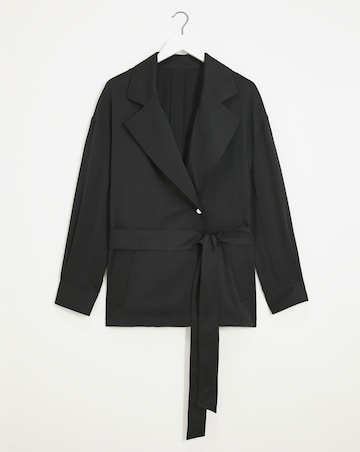 Black Satin Back Tie Waist Utility Jacket