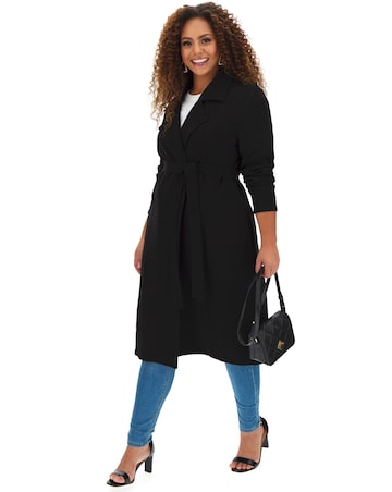 Black Lightweight Crepe Belted Duster Jacket