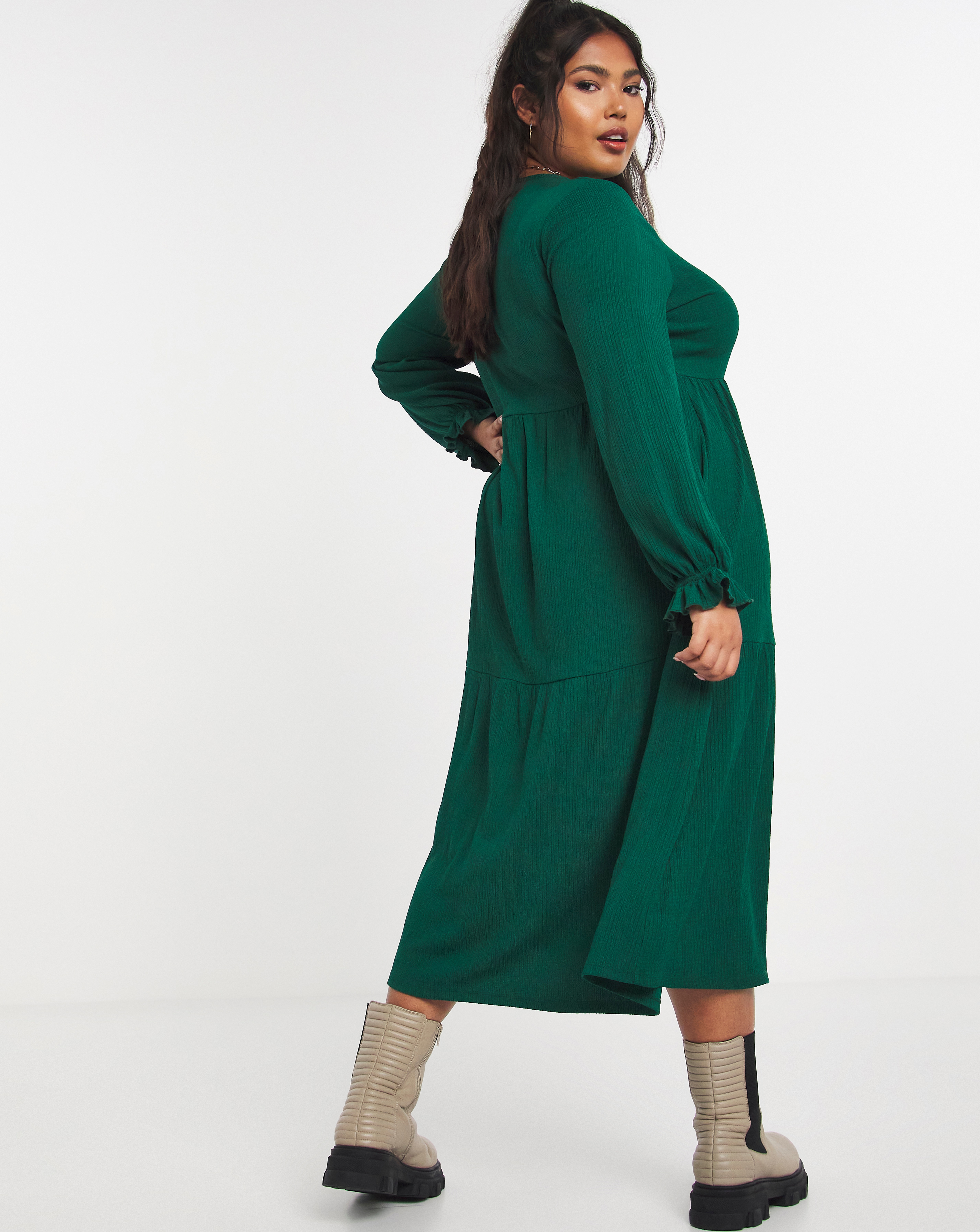 Long Sleeve Tiered Jersey Midi Dress
