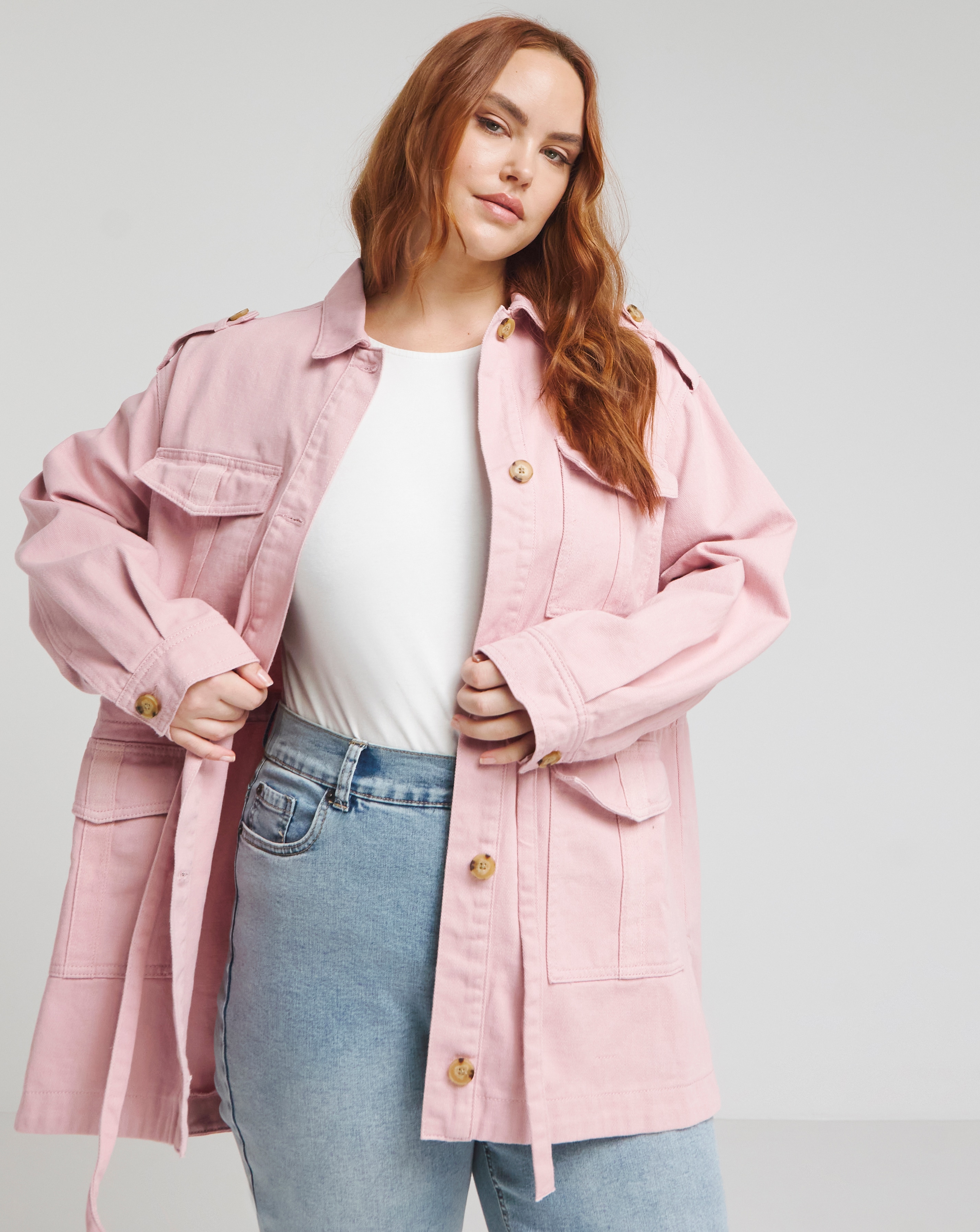 Simply Be Pink Waist Detail Cargo Jacket