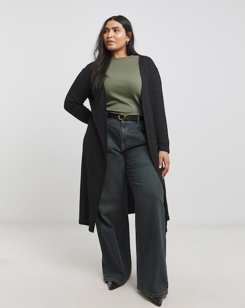 Ribbed Longline Cardigan - Black - Size 18 - Women's