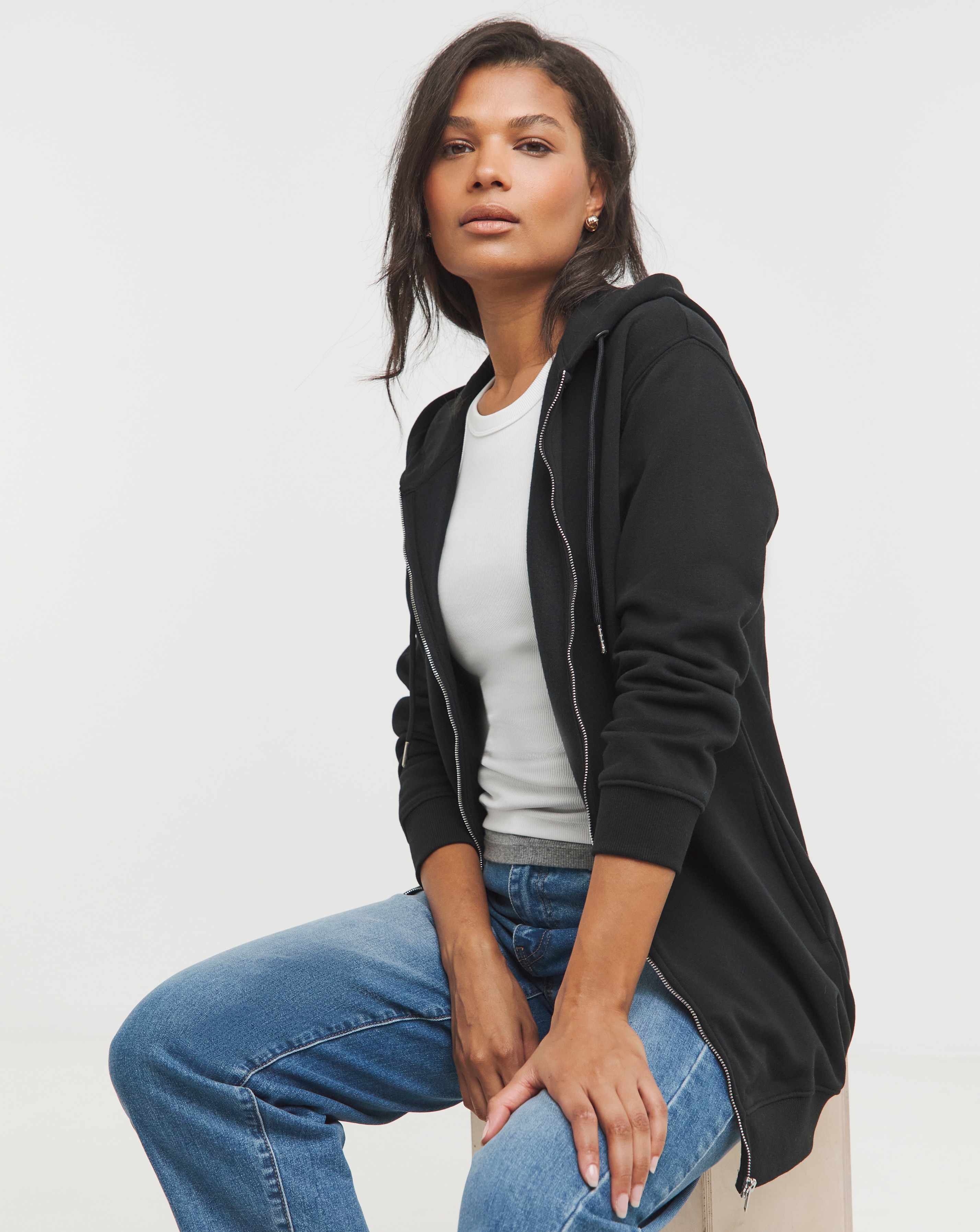 Core Zip Through Longline Hoodie