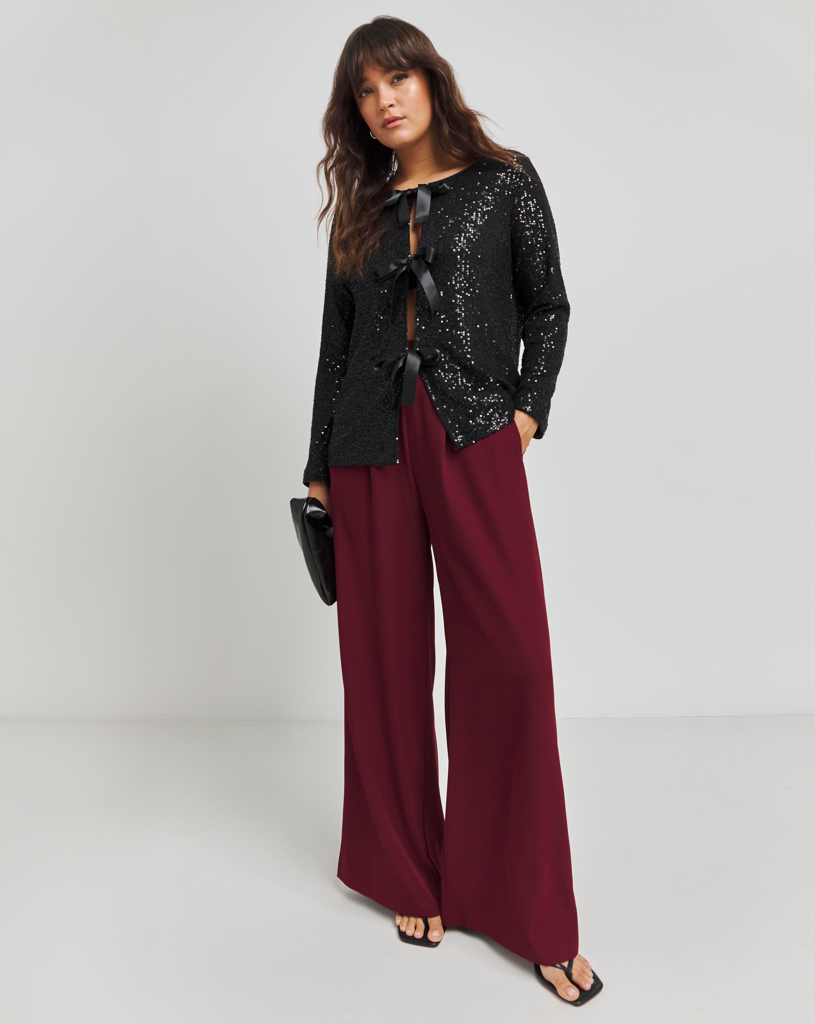 Linear Sequin Tie Front Cardi