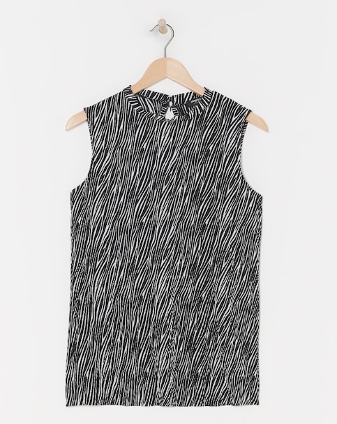 Zebra Print Plisse High Neck Swing Top