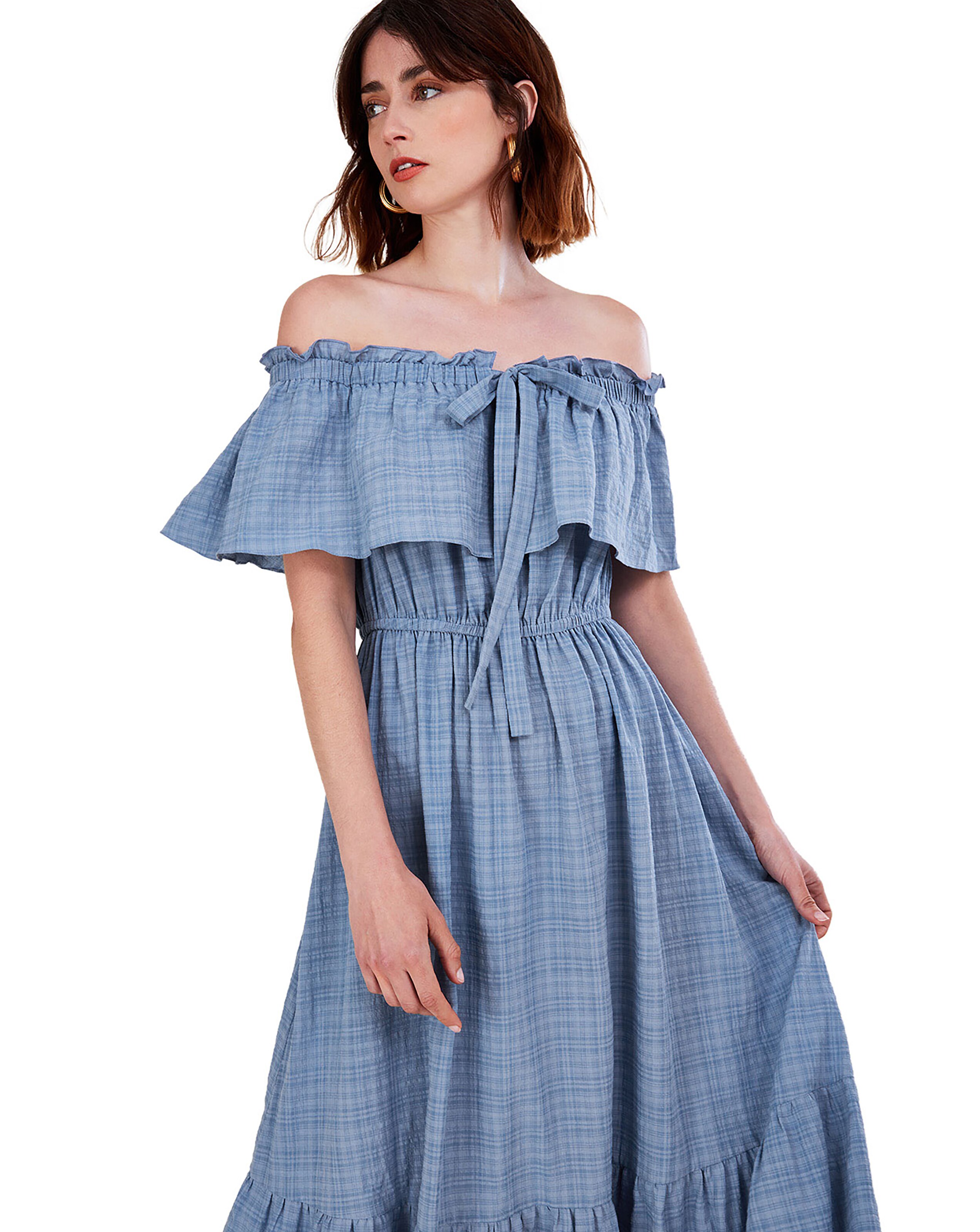 Monsoon Check Jacquard Bardot Dress 