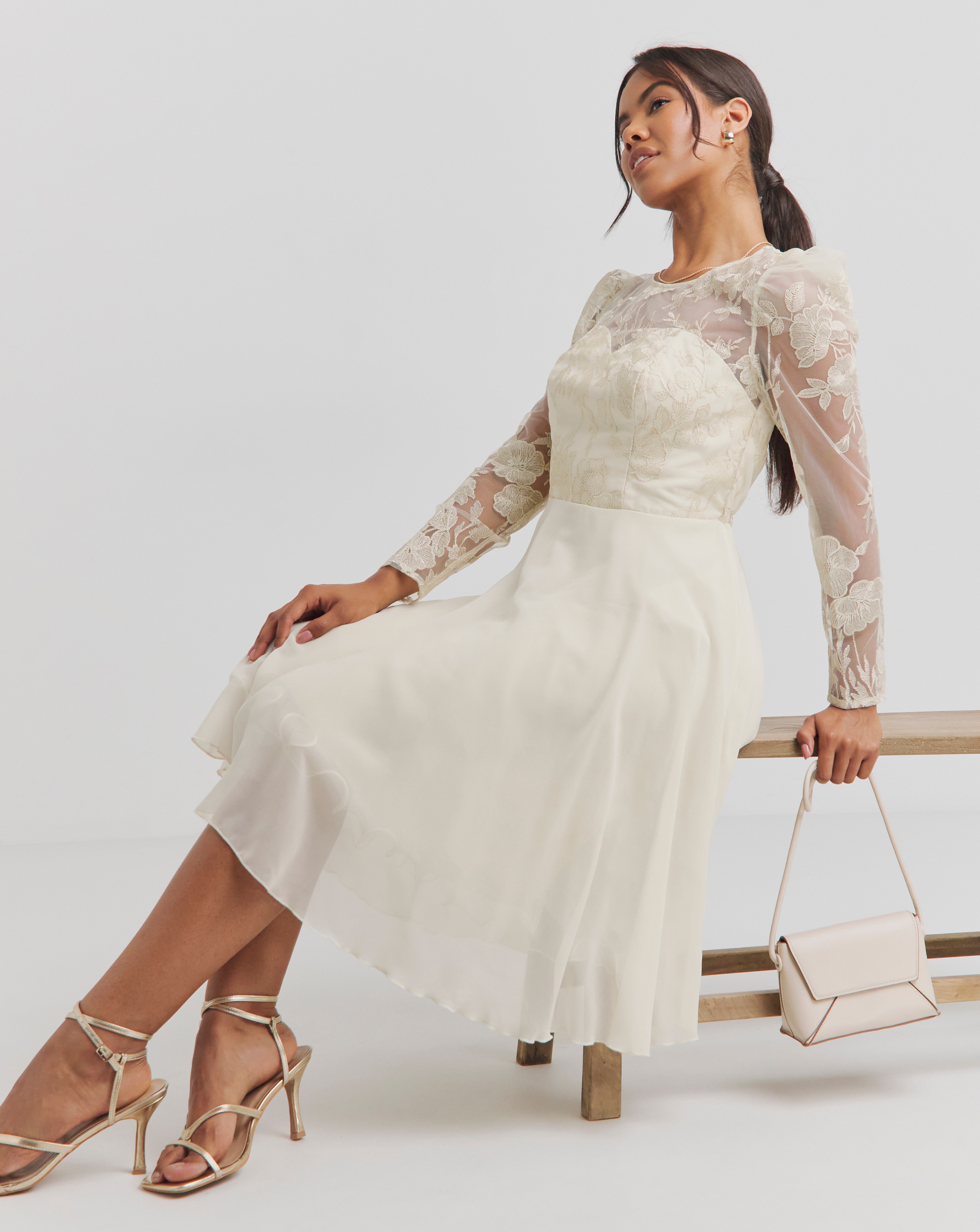 Chi Chi Mesh Embroidered Dress - Champagne - Size 10 - Women's - 100% Polyester