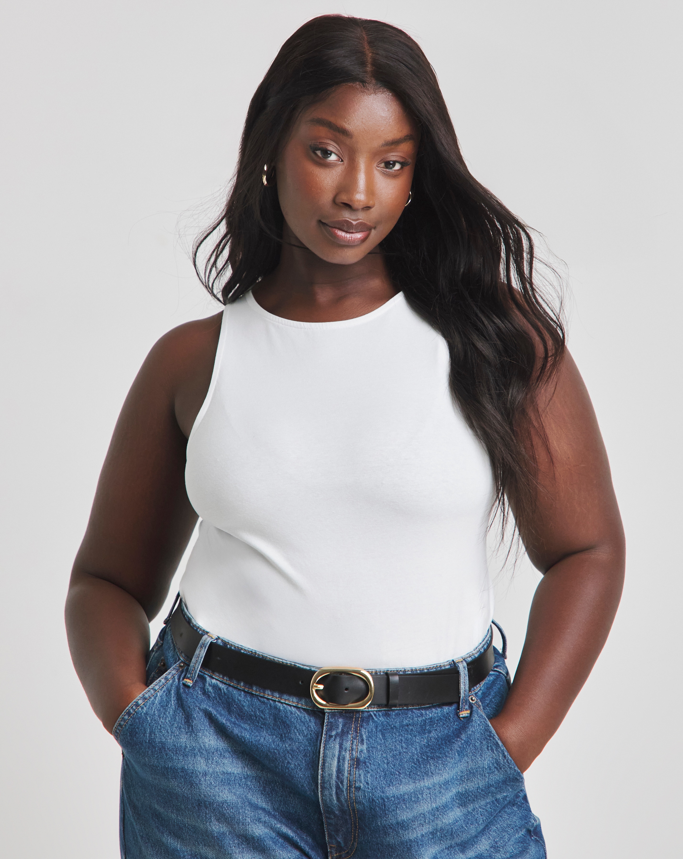 Basic Racer Neck Bodysuit - White - Womens - Size 22 - Simply Be