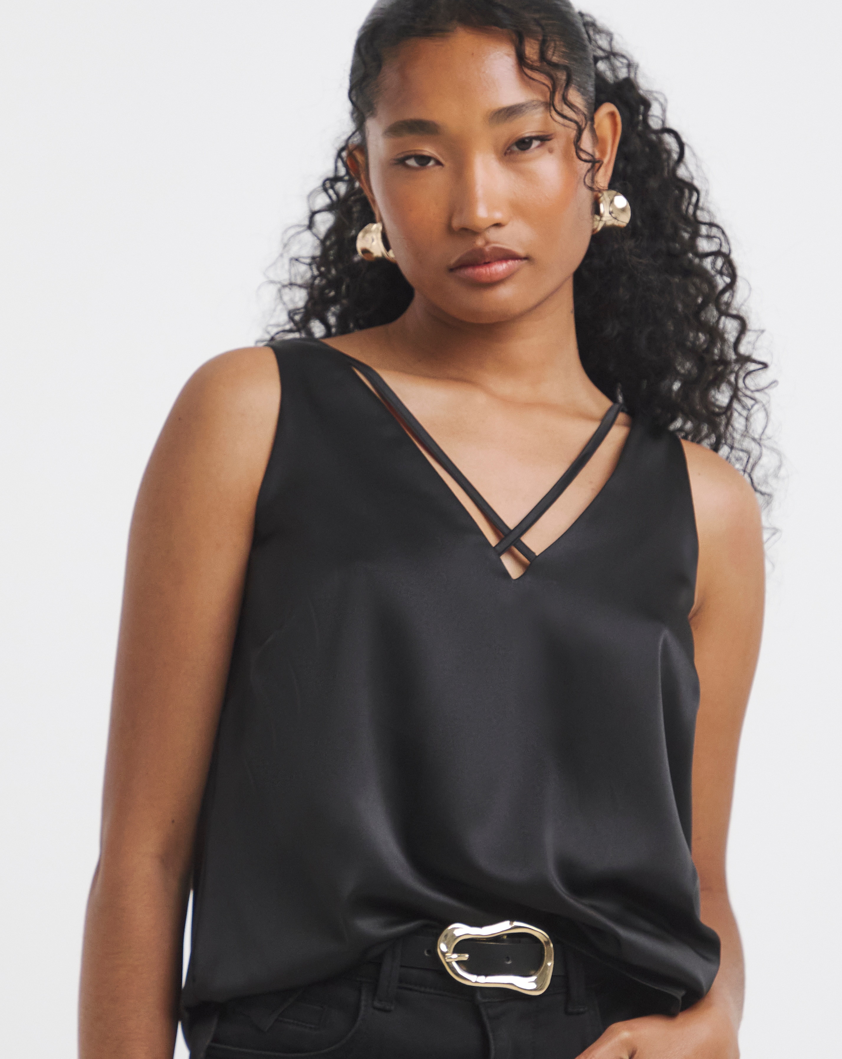 New In - Black Sleeveless Criss Cross Satin Cami