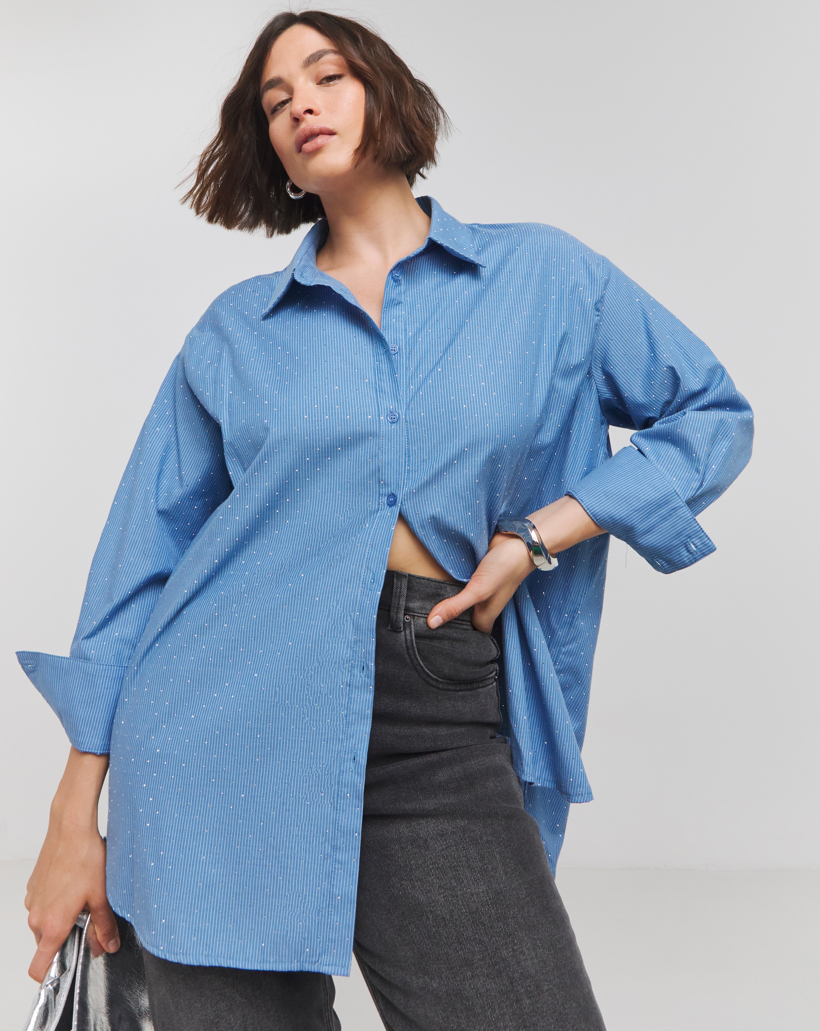 Embellished Oversized Striped Shirt