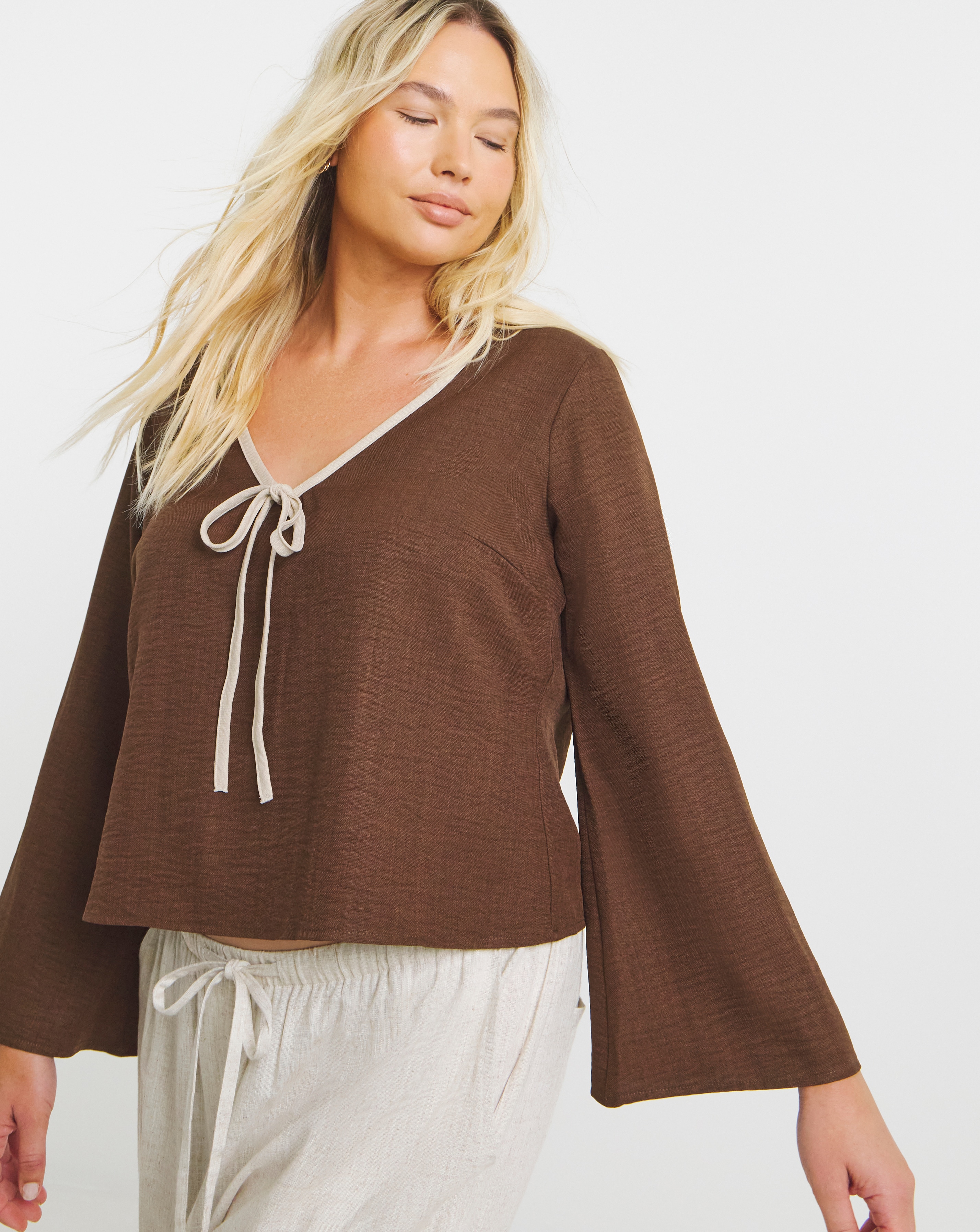 Simply Be Contrast Trim Tie Front Blouse