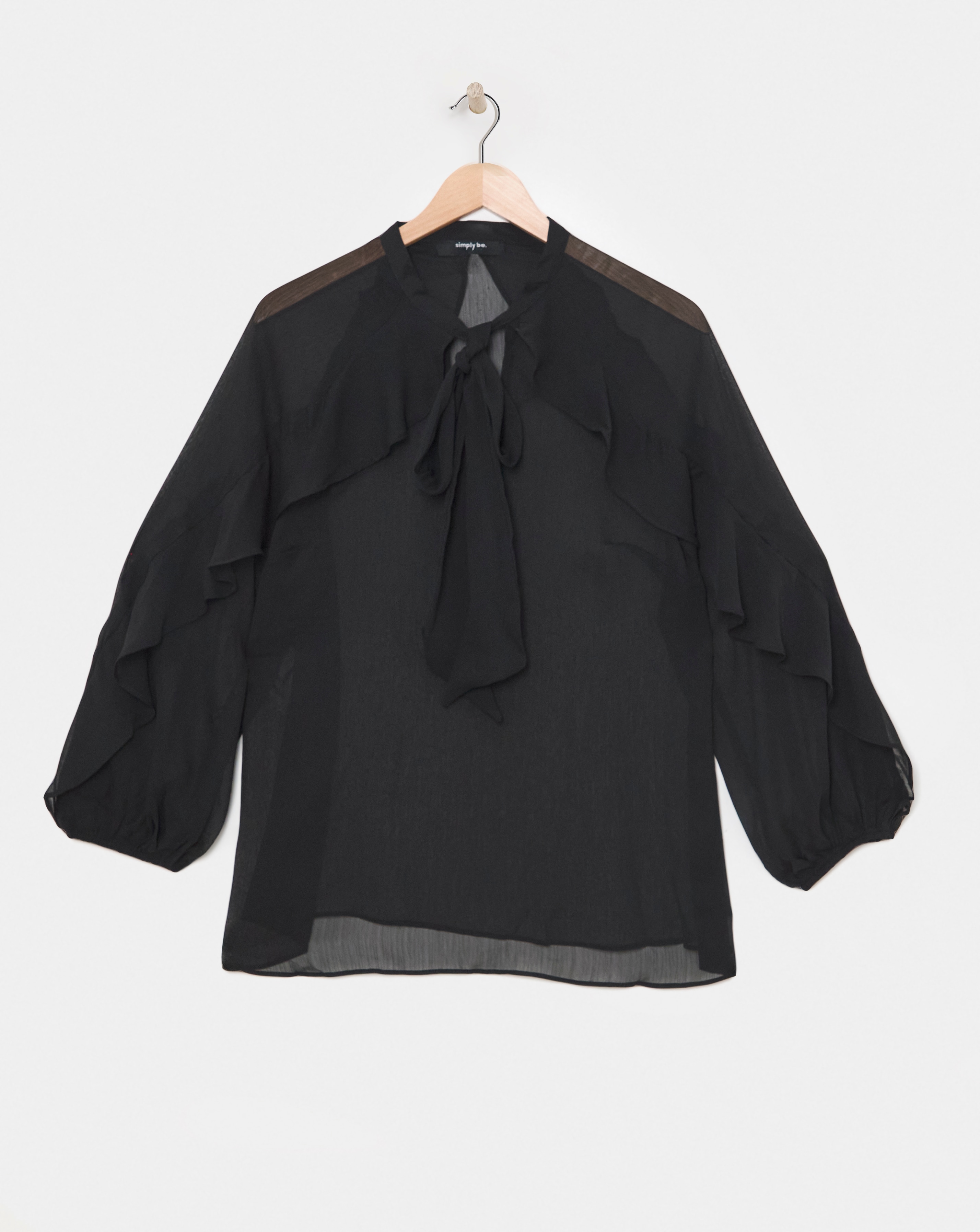Tie Neck Sheer Frill Cuff Blouse