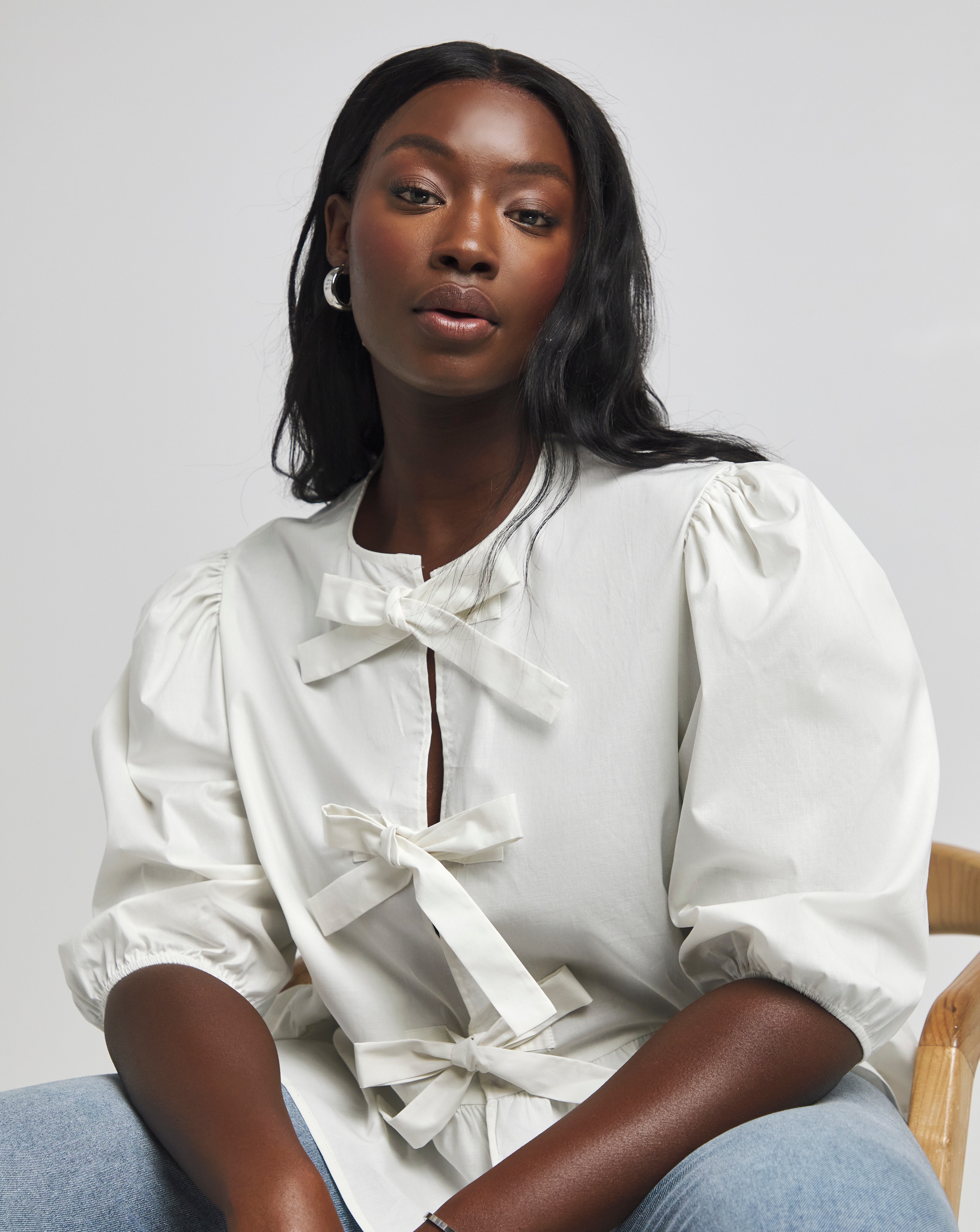 Simply Be Tie Front Puff Sleeve Top