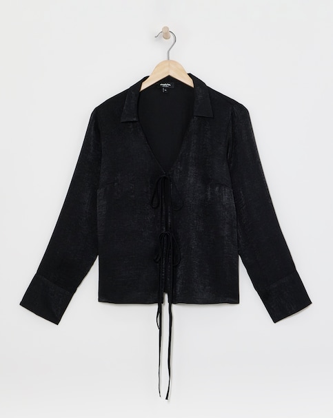 Simply Be Satin Tie Front Shirt
