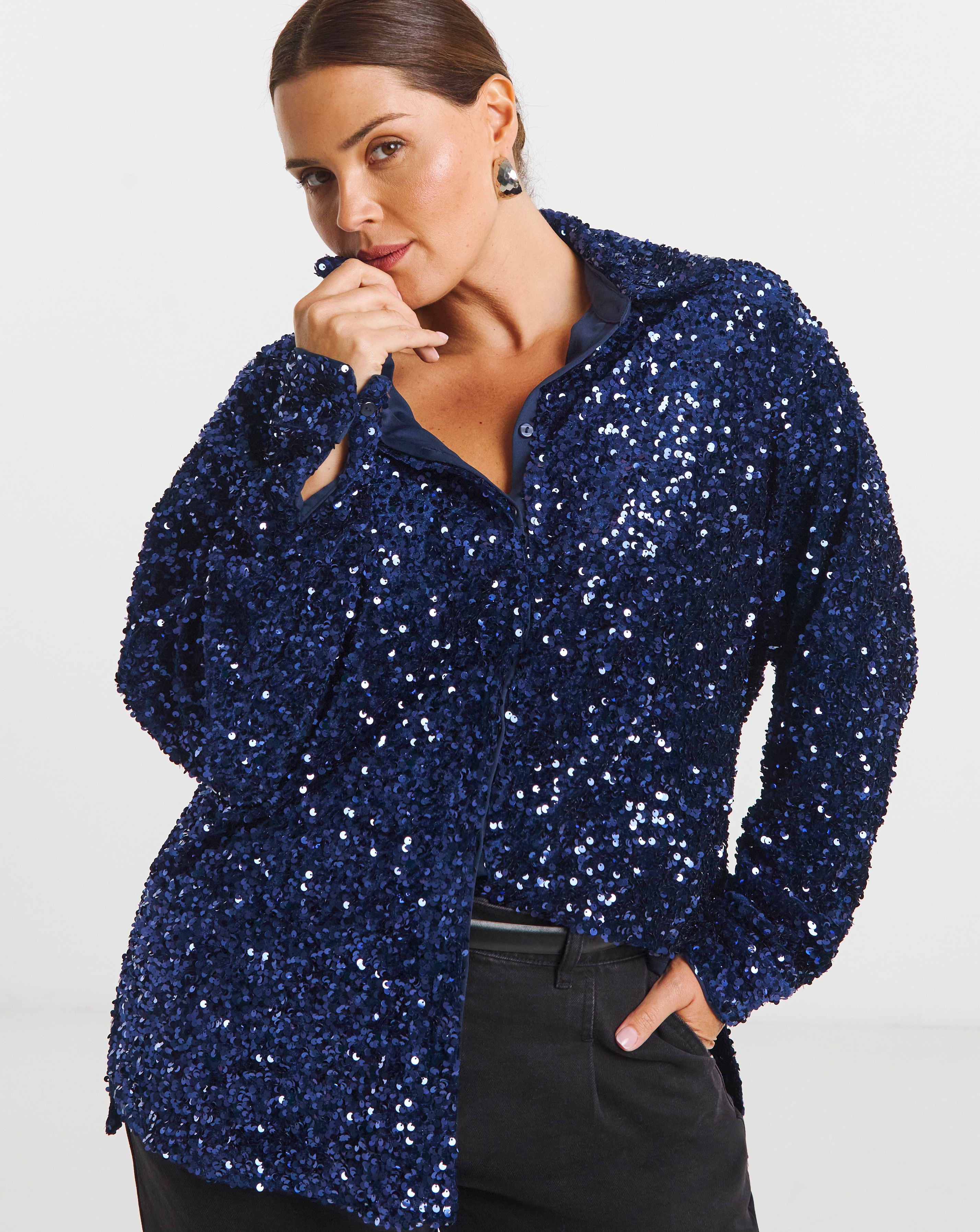 New In - Navy Sequin Shirt