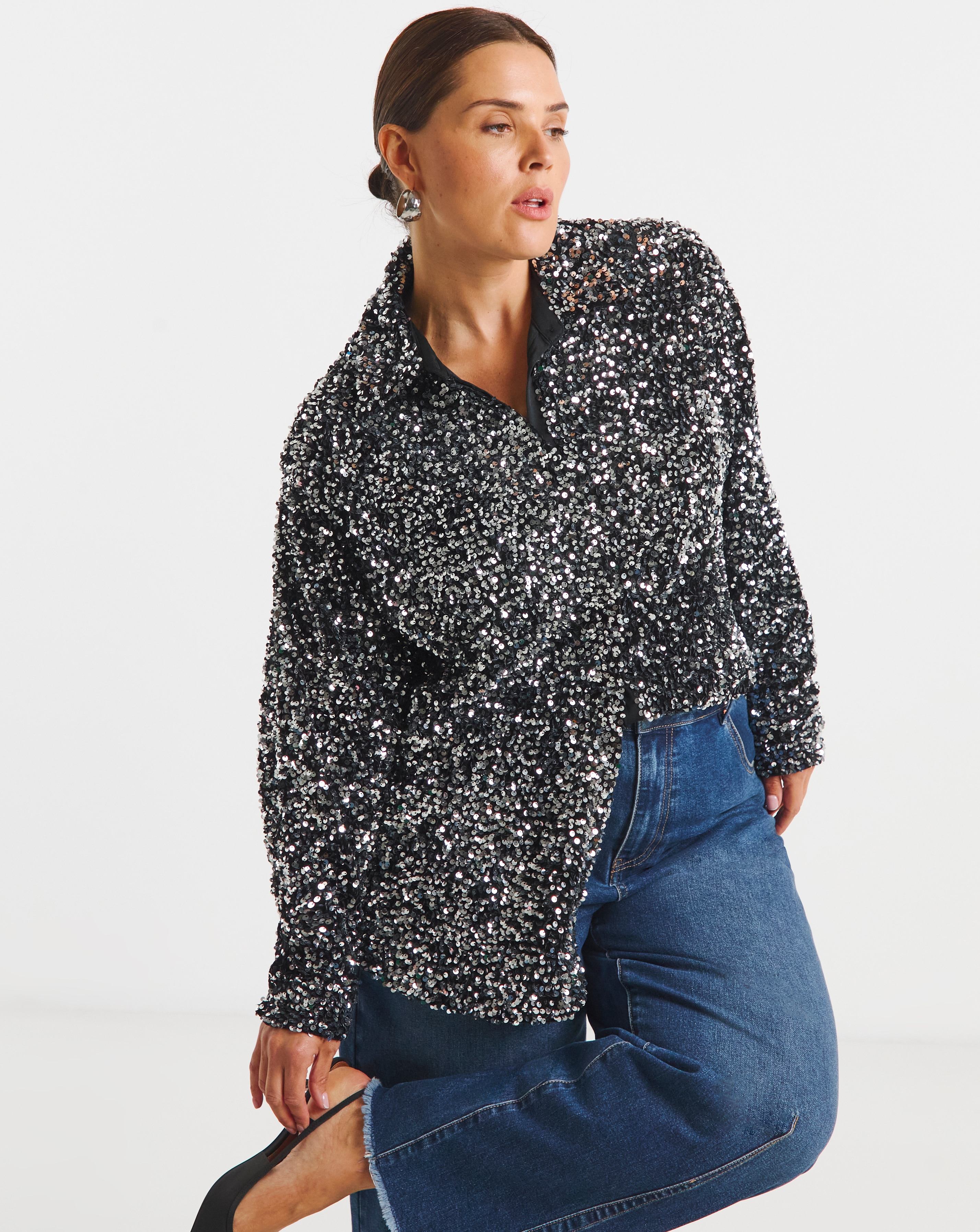 New In - Gunmetal Sequin Shirt