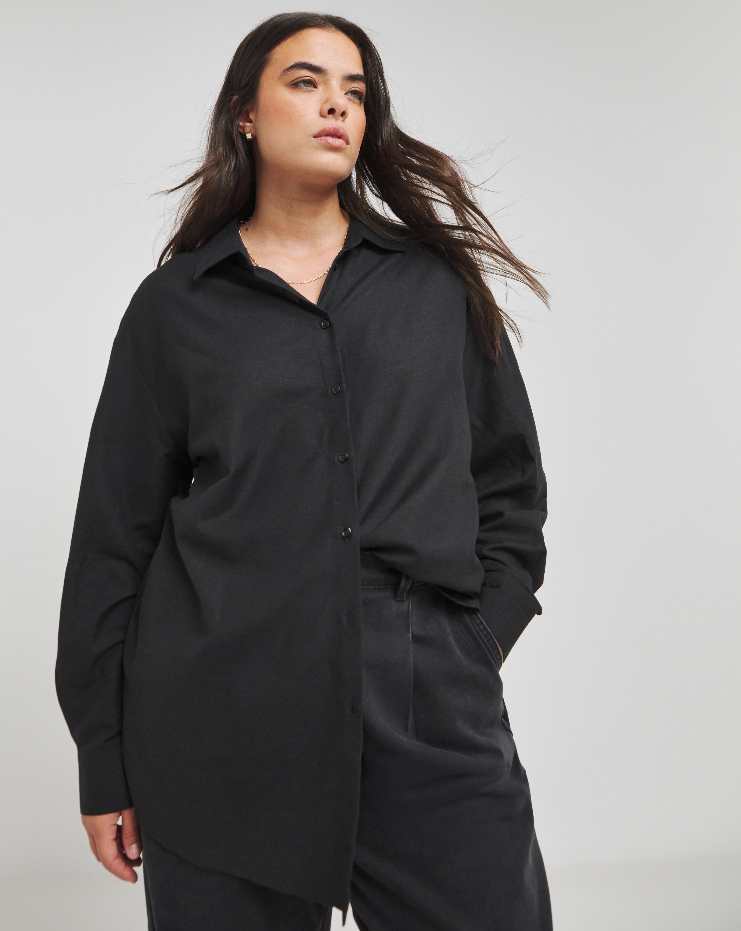 Simply Be Black Oversized Linen Shirt