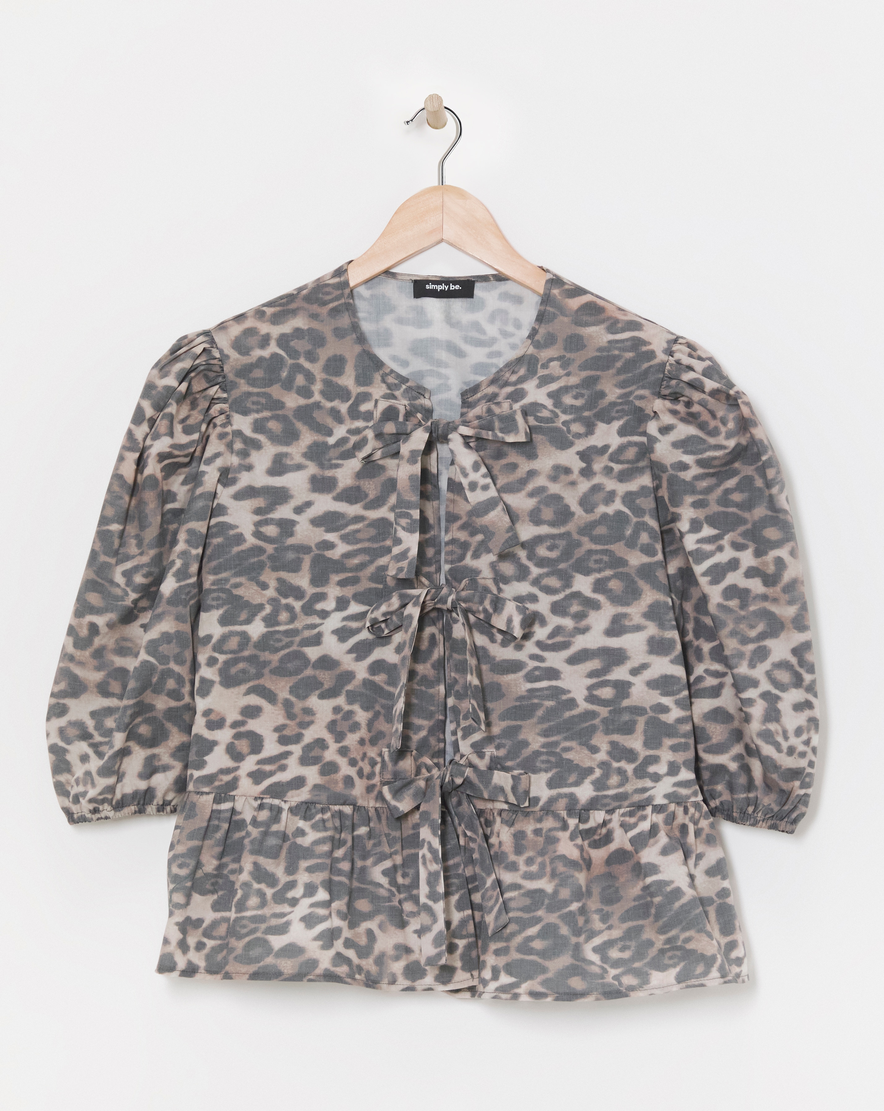 Leopard Tie Front Puff Sleeve Smock Top