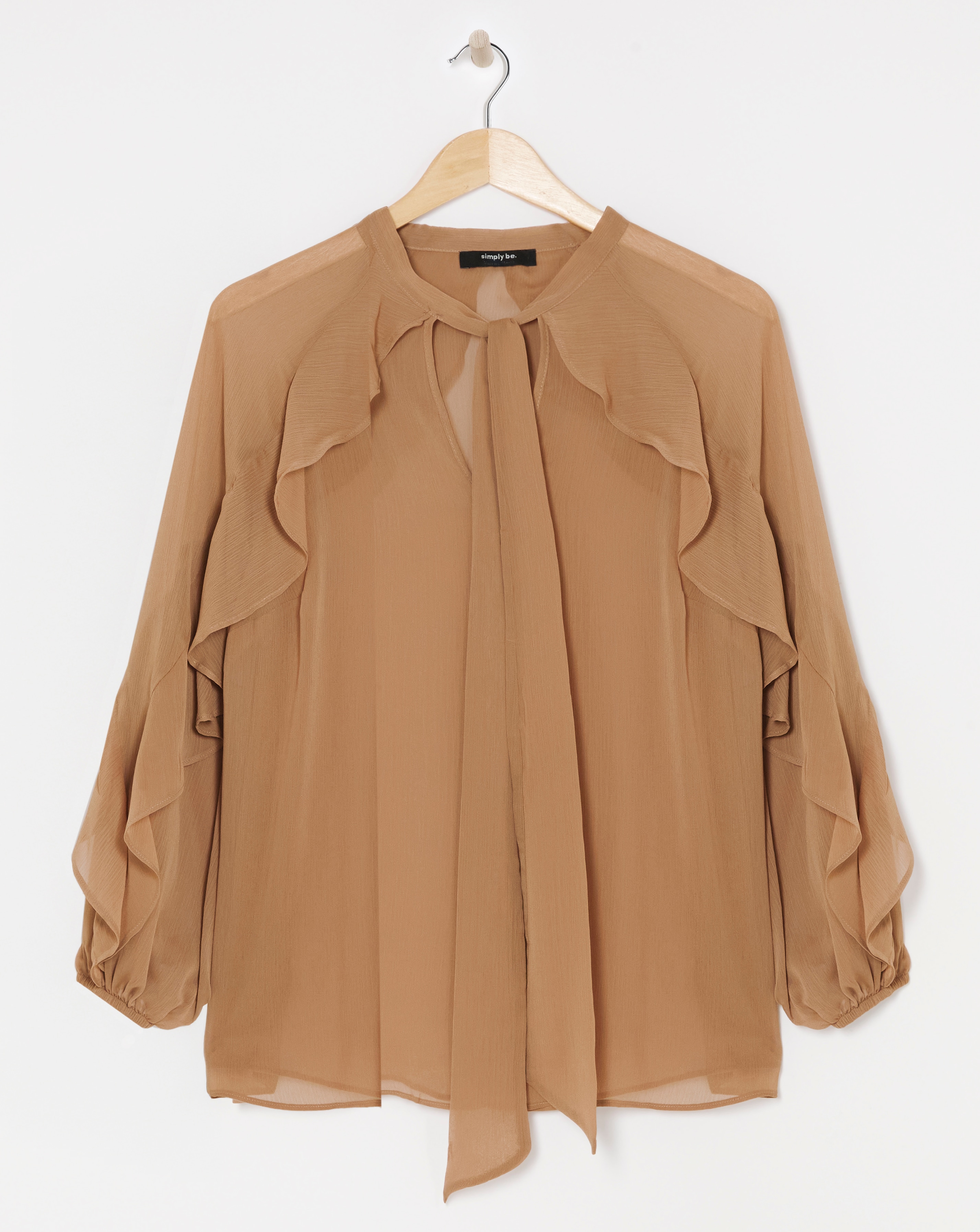 Tie Neck Sheer Frill Cuff Blouse