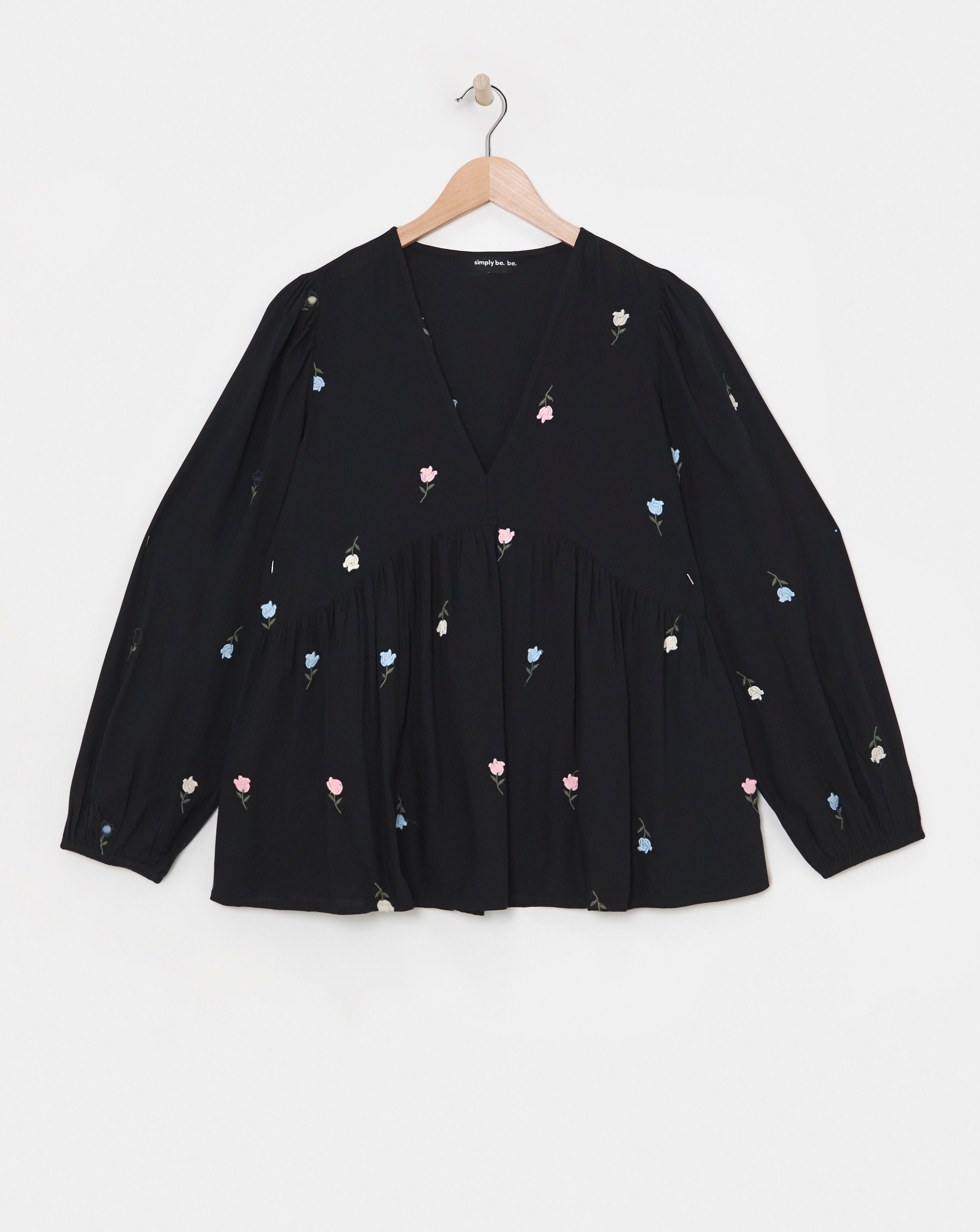 Embroidered V Neck Long Sleeve Blouse