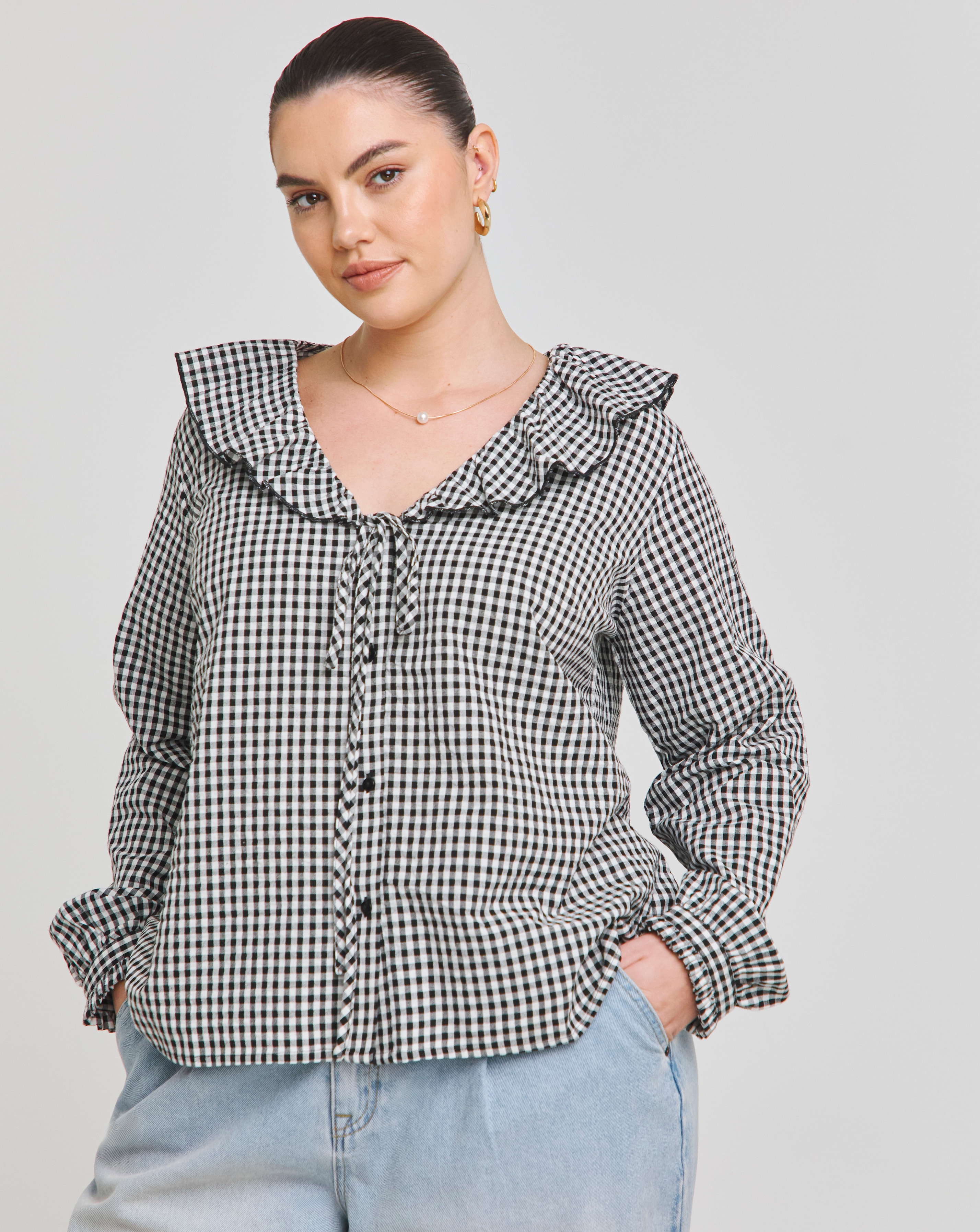 Simply Be Gingham Ruffle Blouse