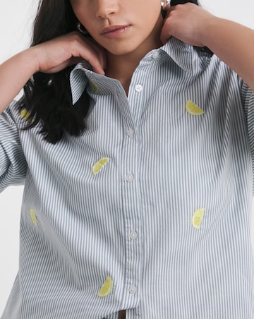 Simply Be Embroidered Lemon Stripe Oversized Shirt