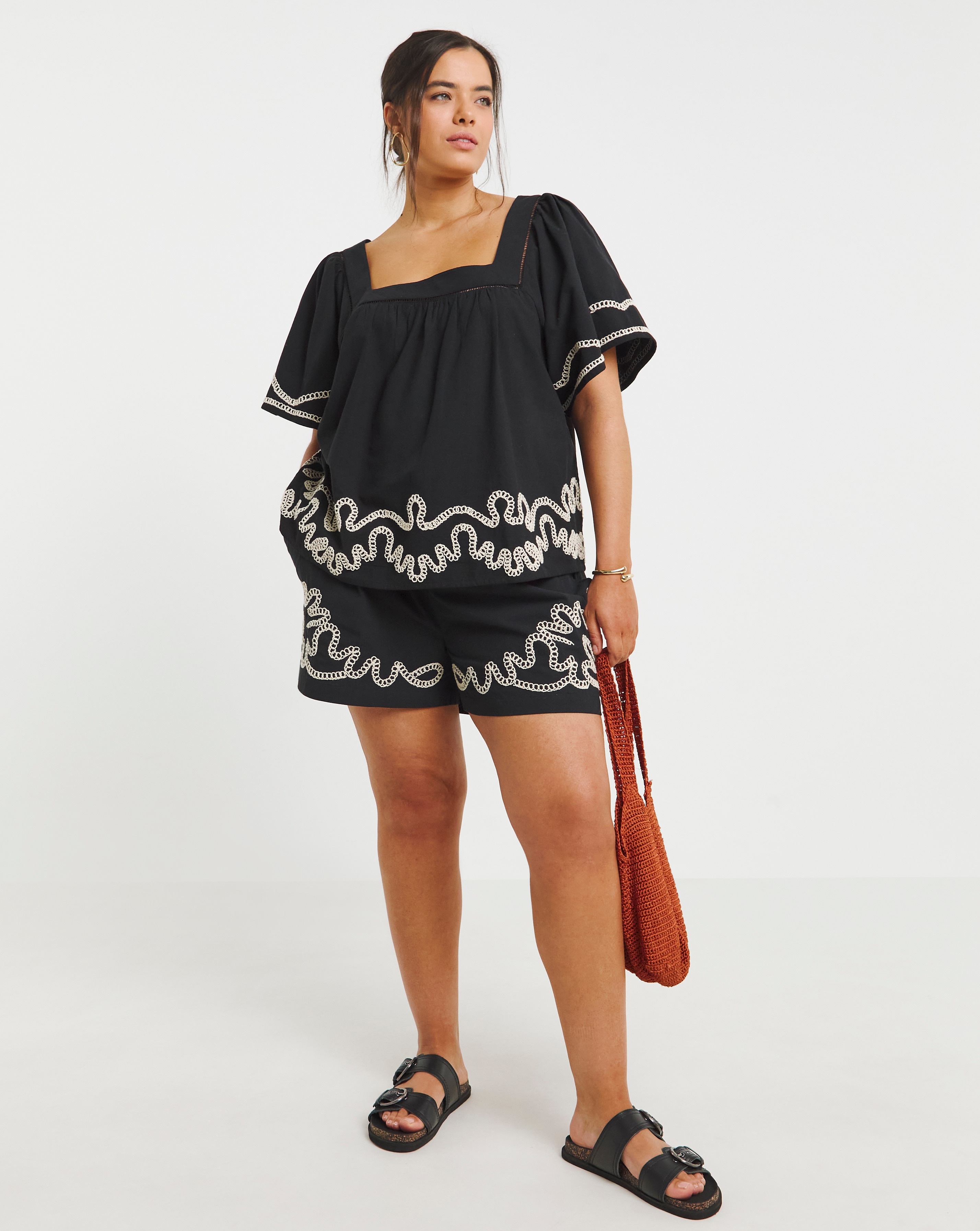 Simply Be Black Embroidered Blouse
