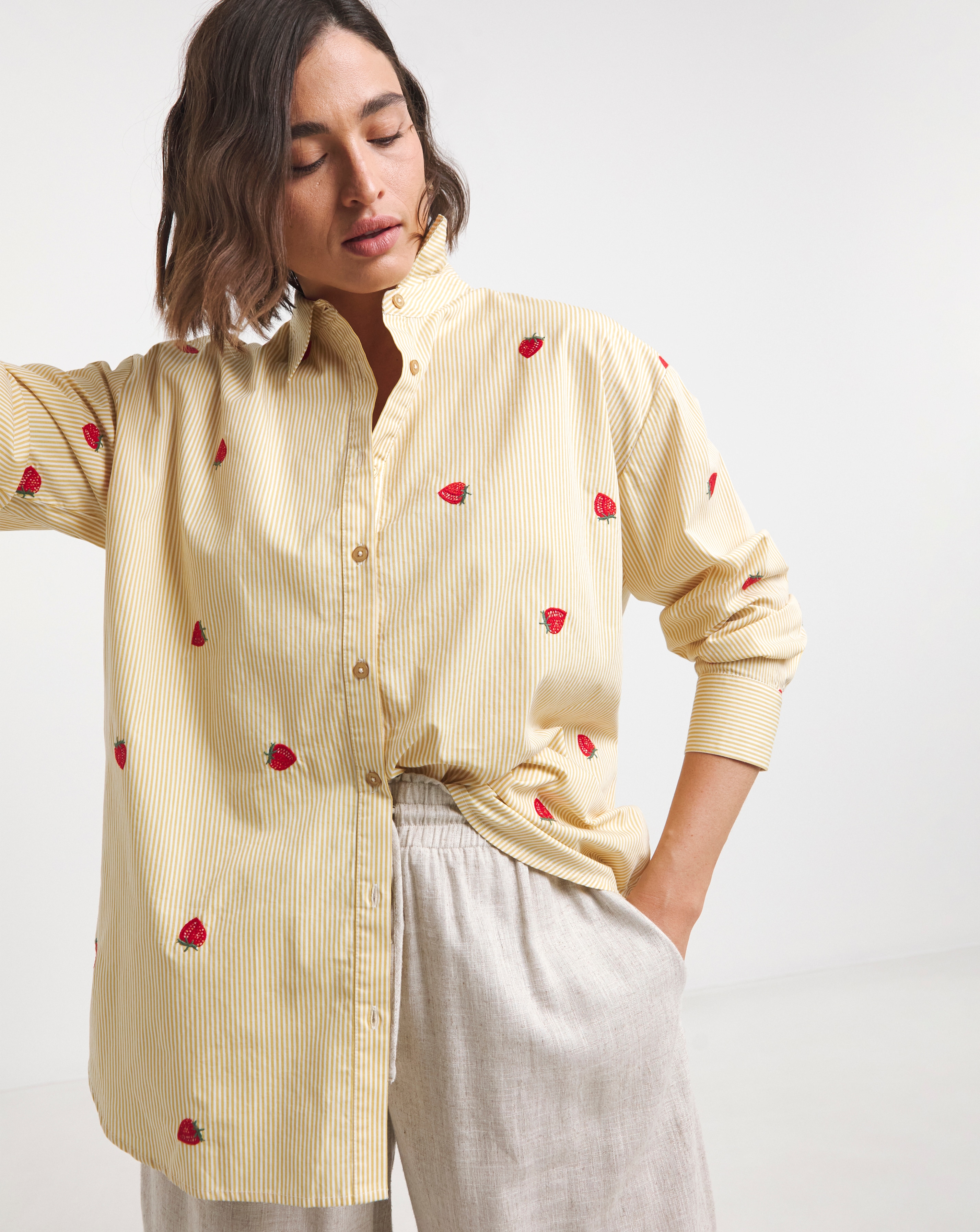 Strawberry Embroidered Stripe Shirt