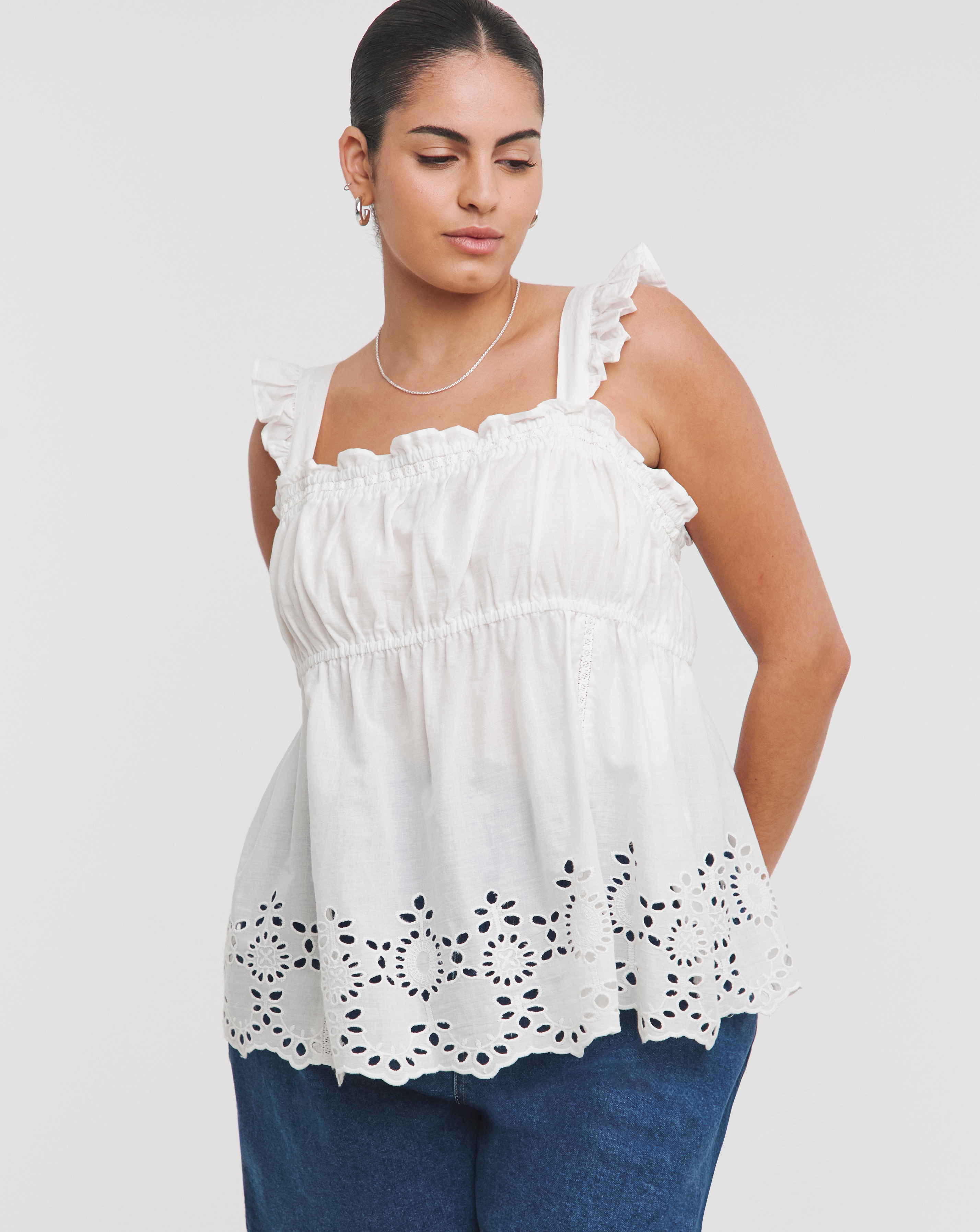 Simply Be White Broderie Detail Cami