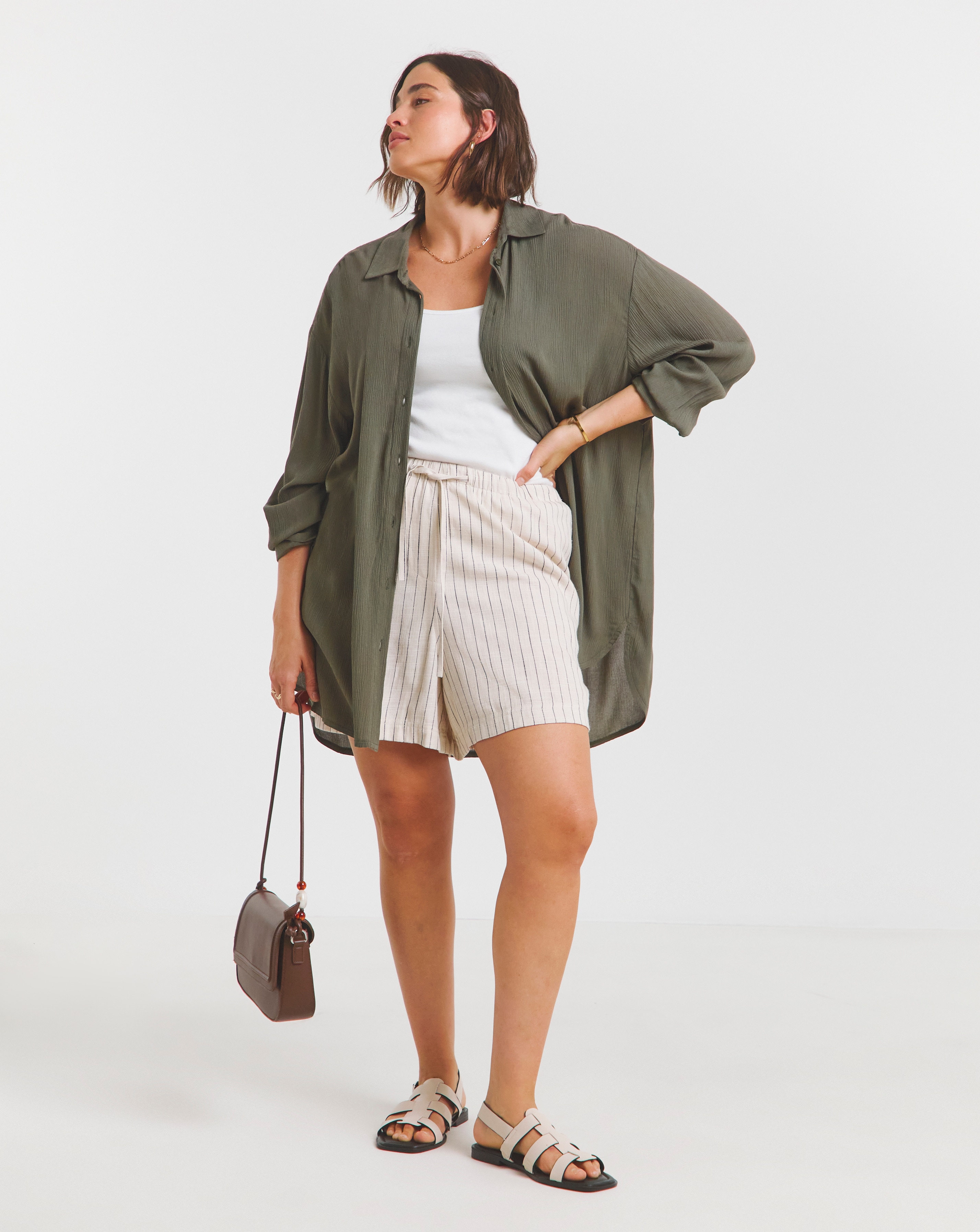 Simply Be Khaki Crinkle Shirt