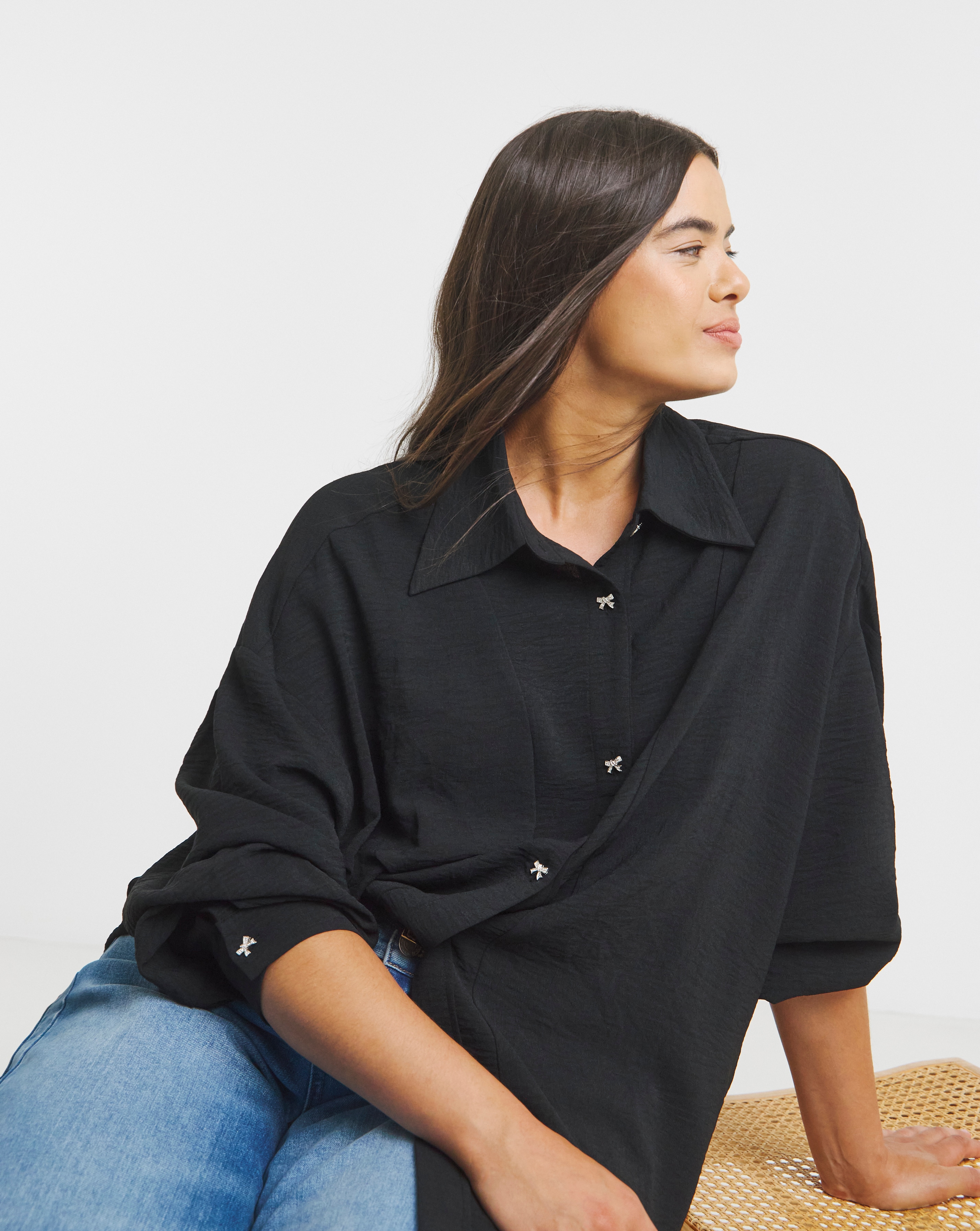 Simply Be Bow Button Detail Shirt