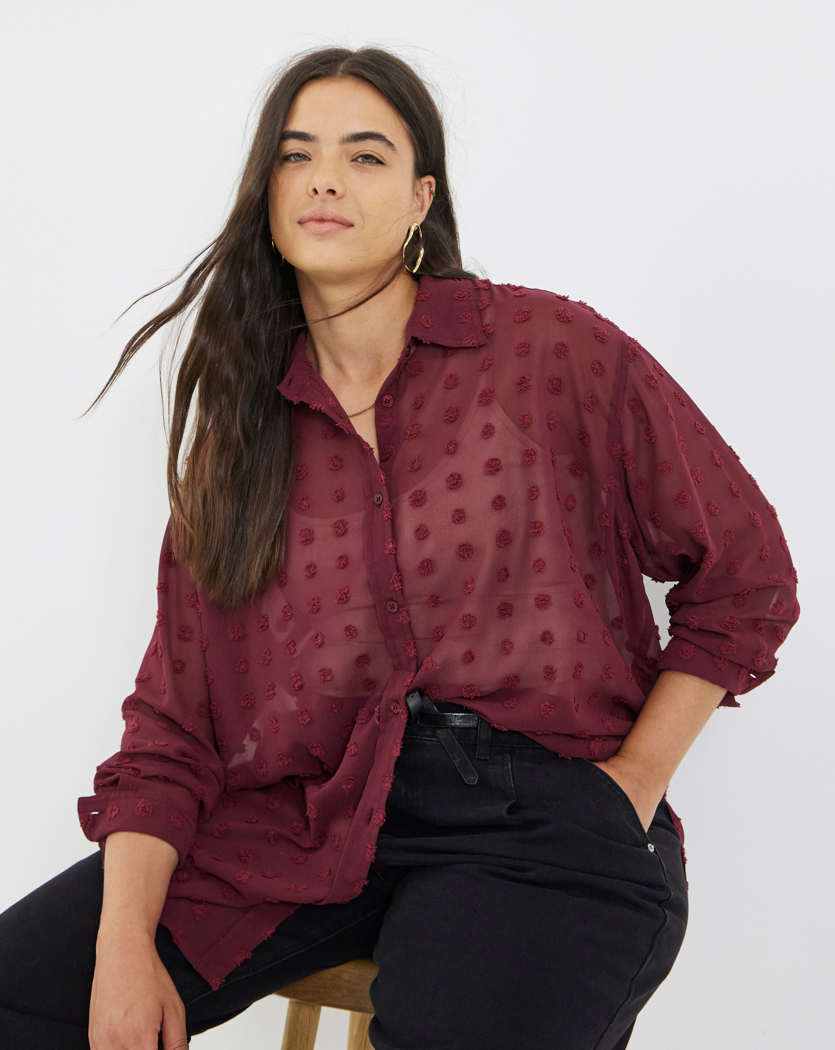 Burgundy Oversized Dobby Shirt
