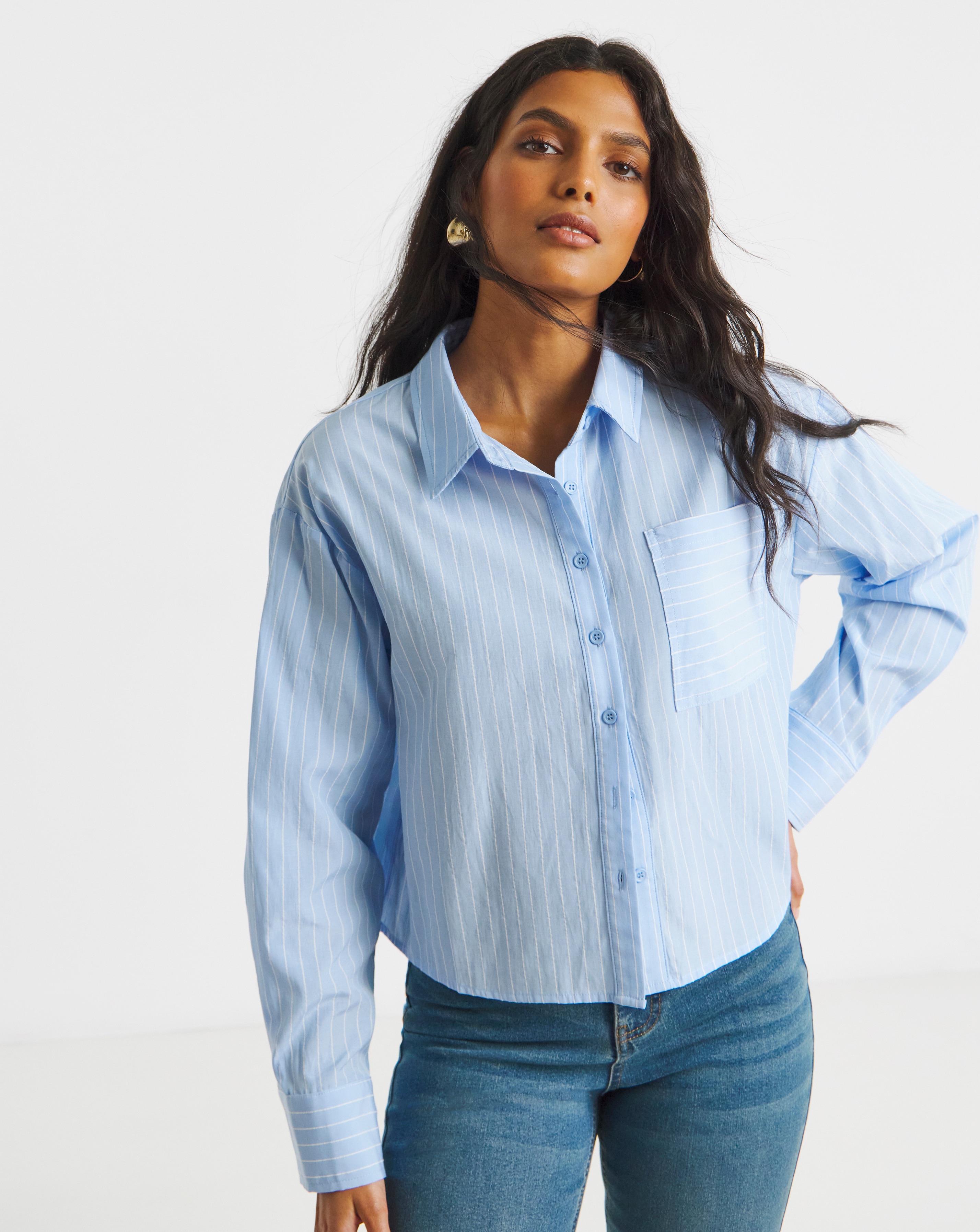 Simply Be Blue Stripe Boxy Shirt