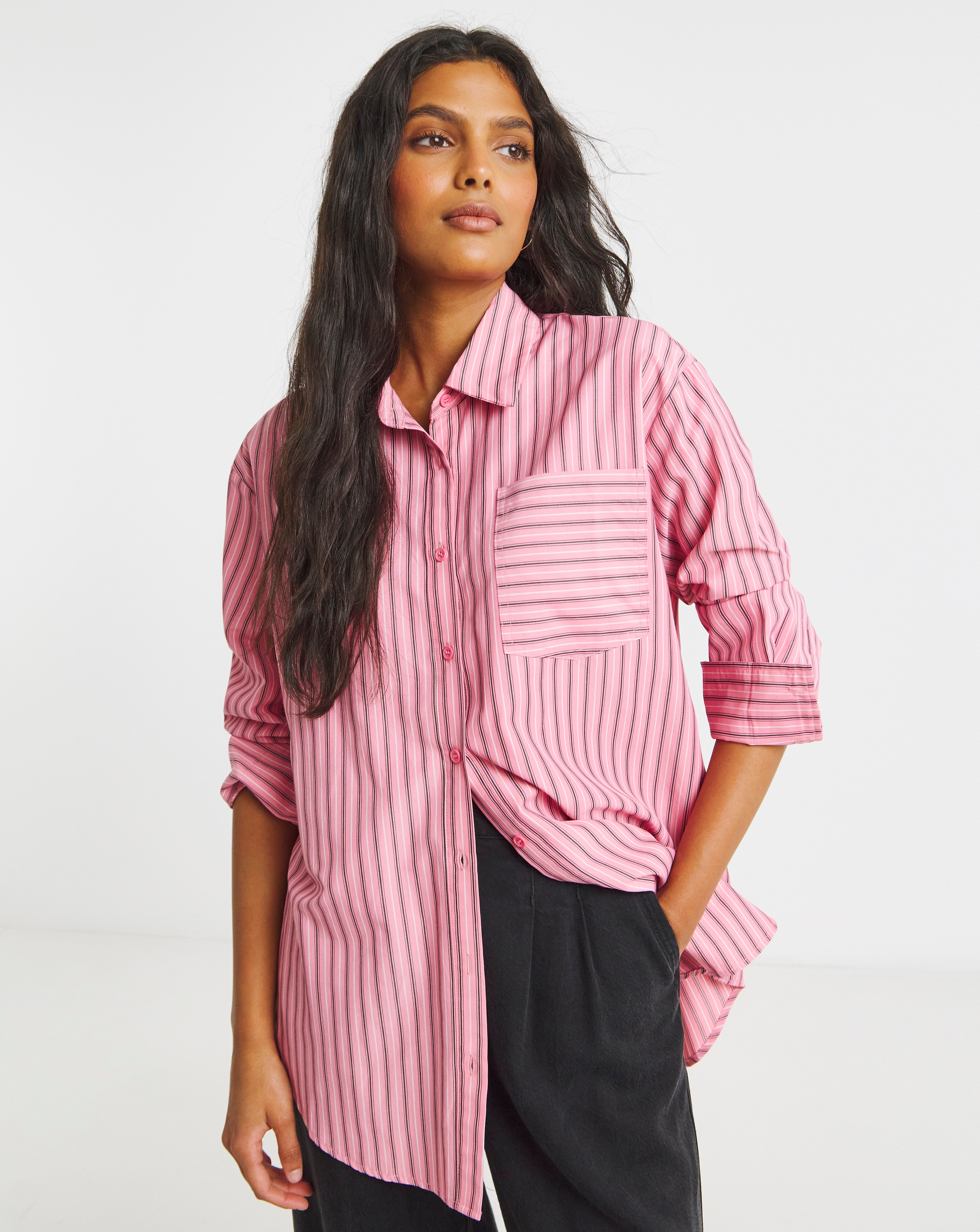 Simply Be Pink Stripe Oversized Shirt