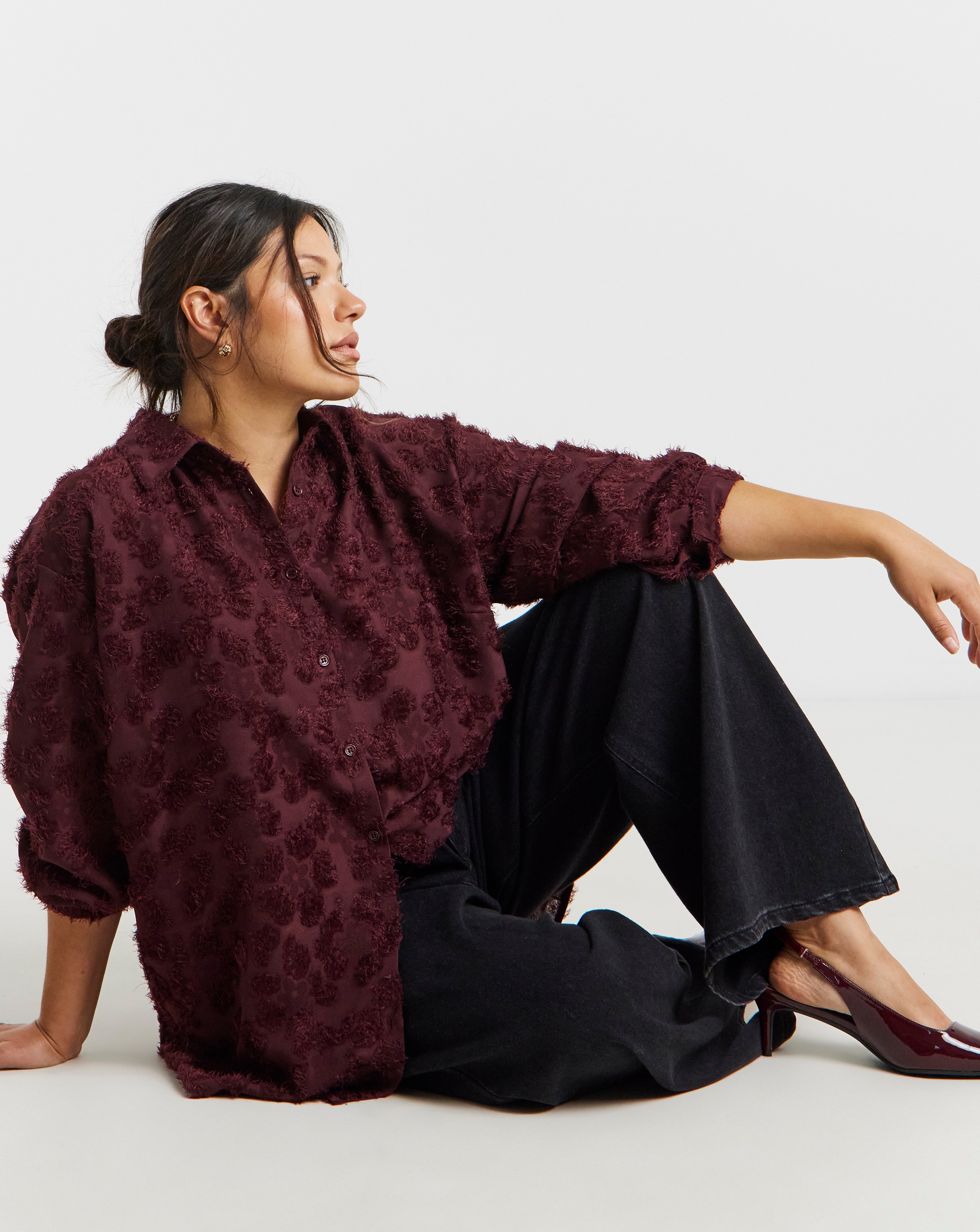 Simply Be Burgundy Fluffy Textured Shirt