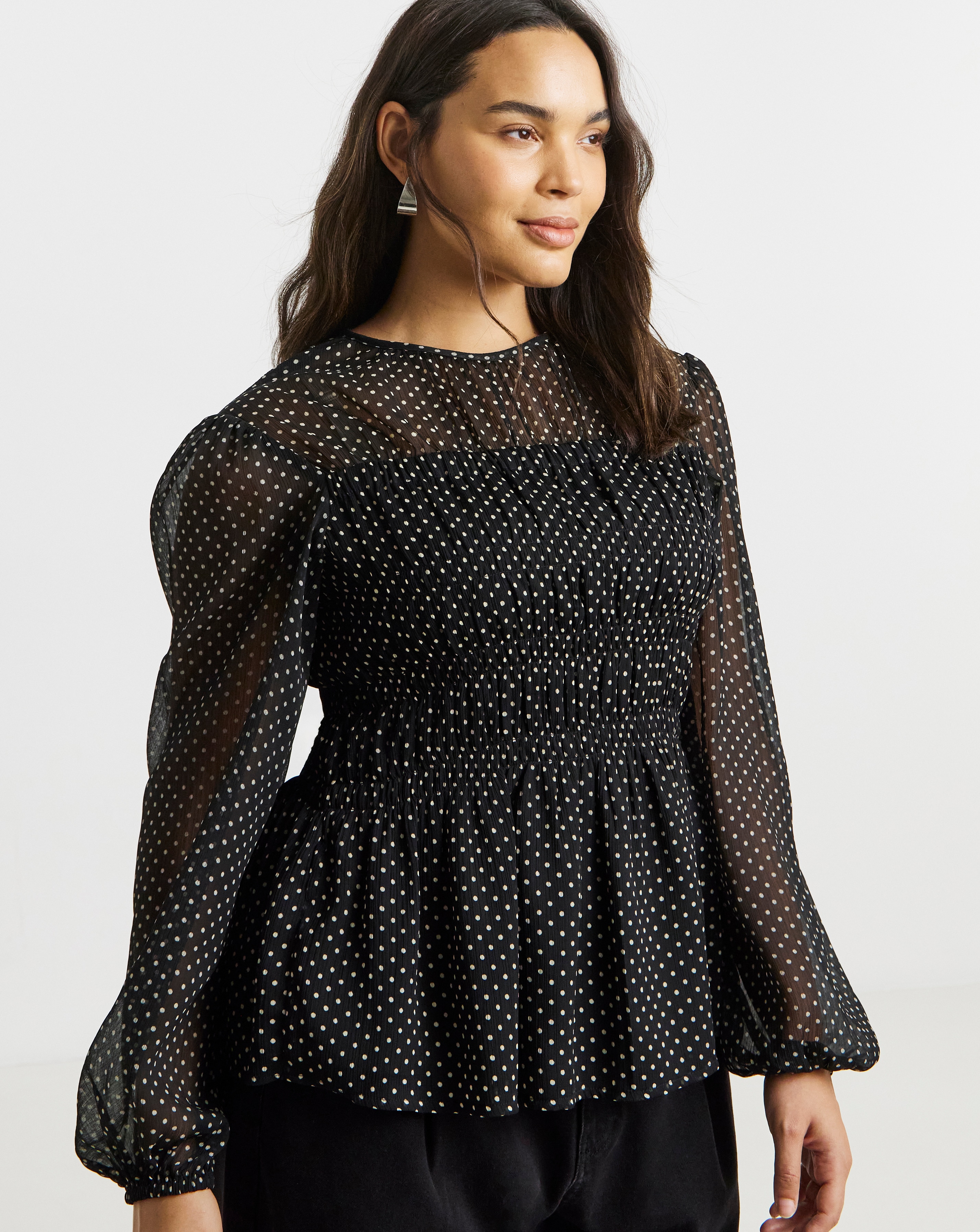 Georgette Spot Shirred Blouse