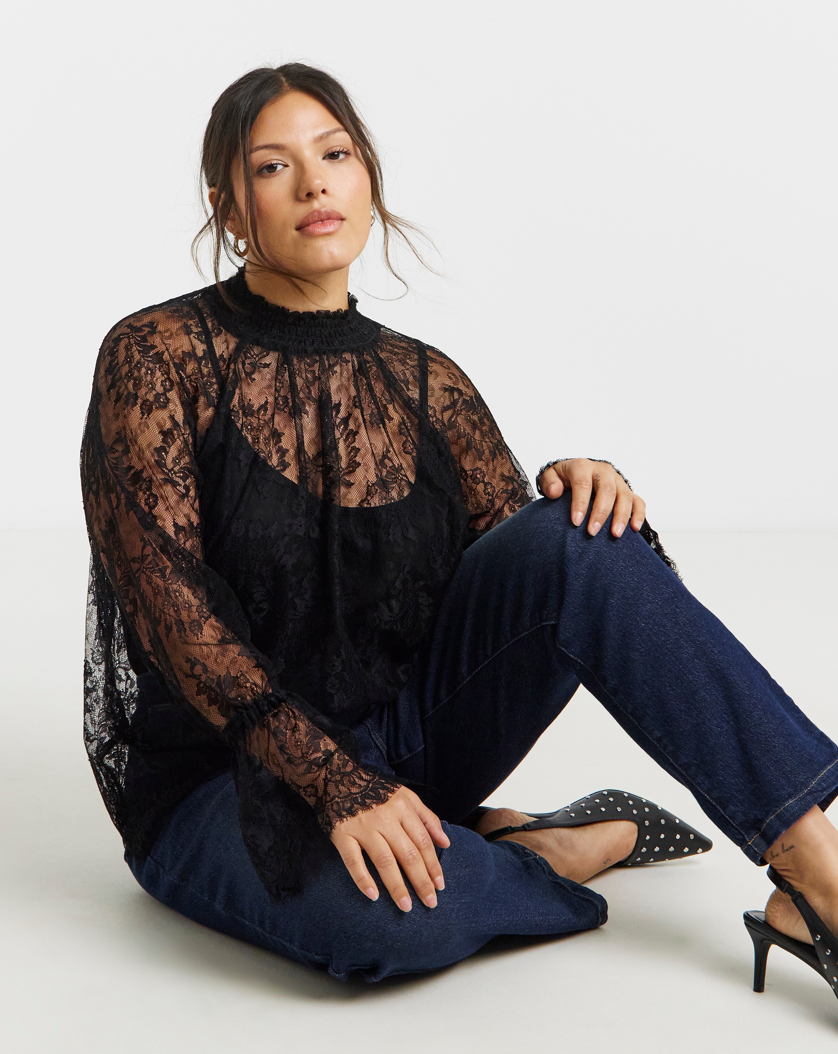 Eyelash Lace Top With Sleeve Detail