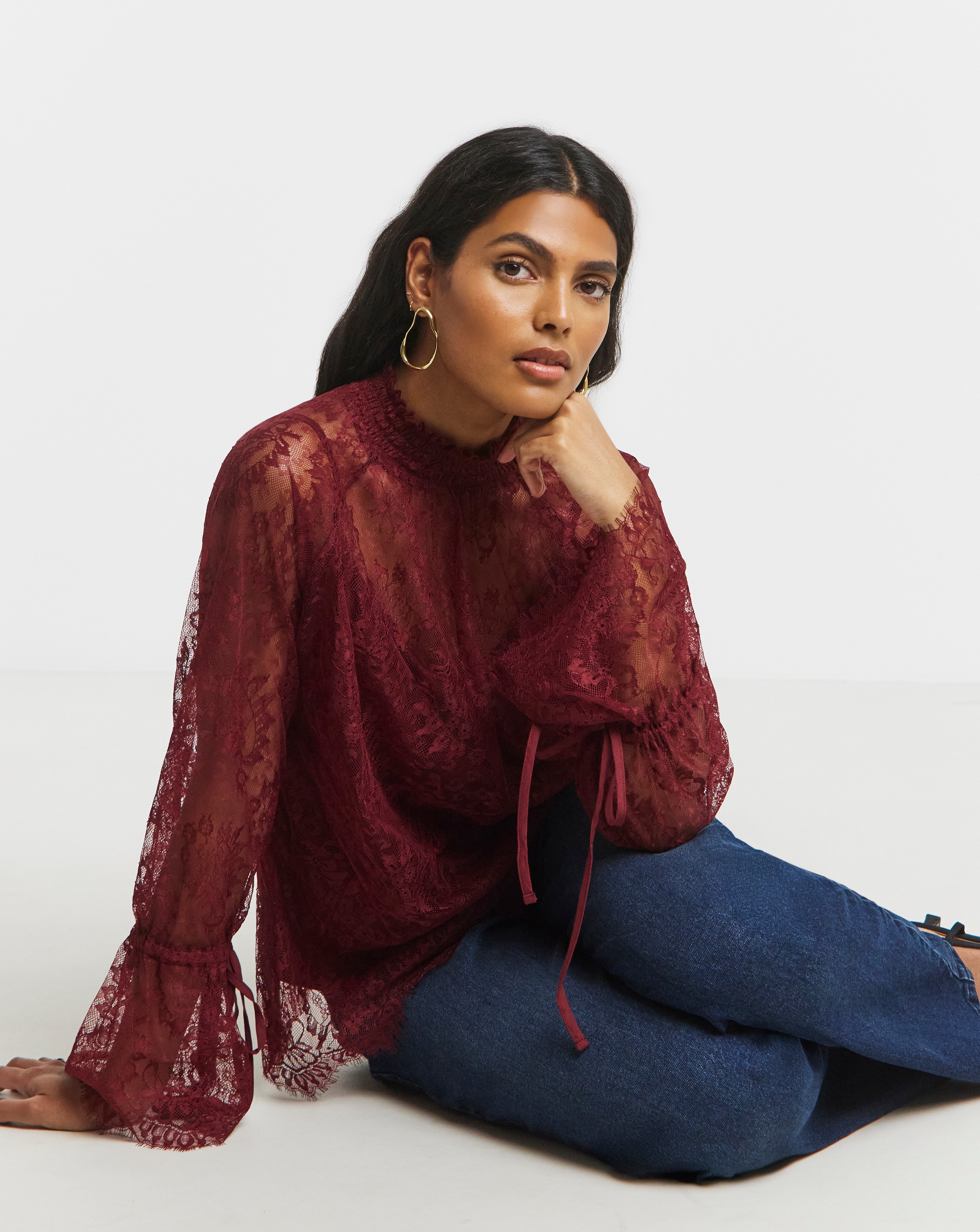 Eyelash Lace Top With Sleeve Detail