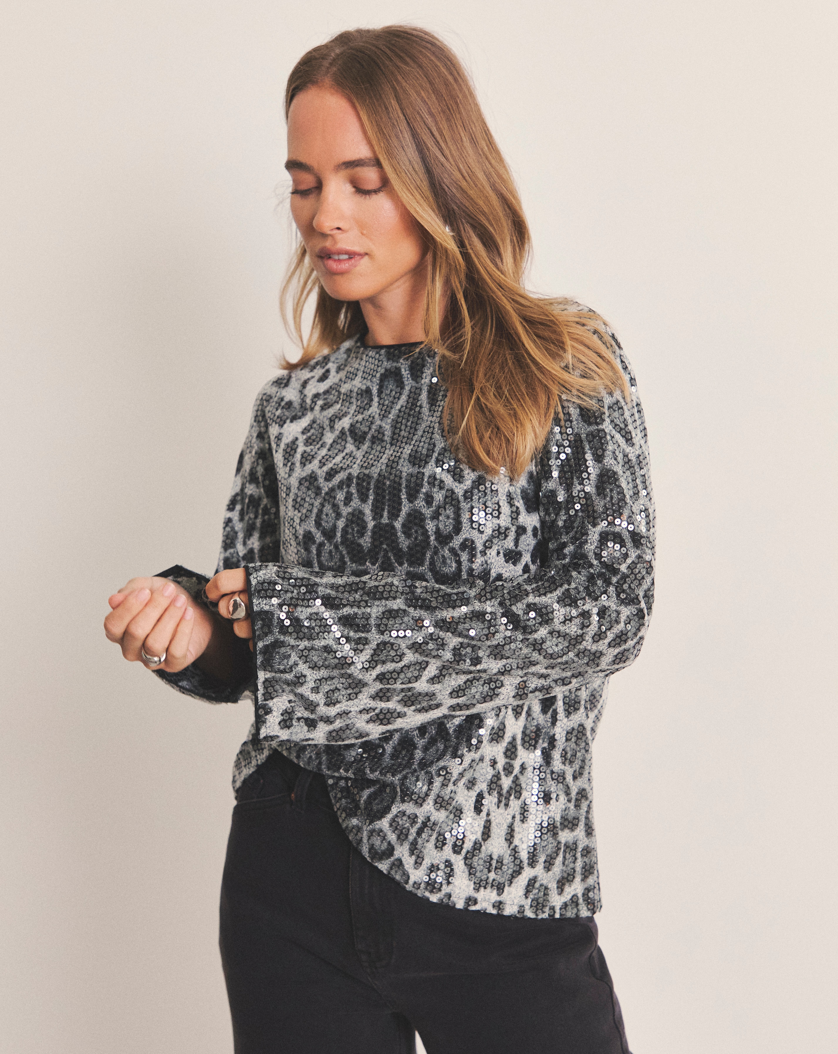 Simply Leopard Printed Sequin Blouse