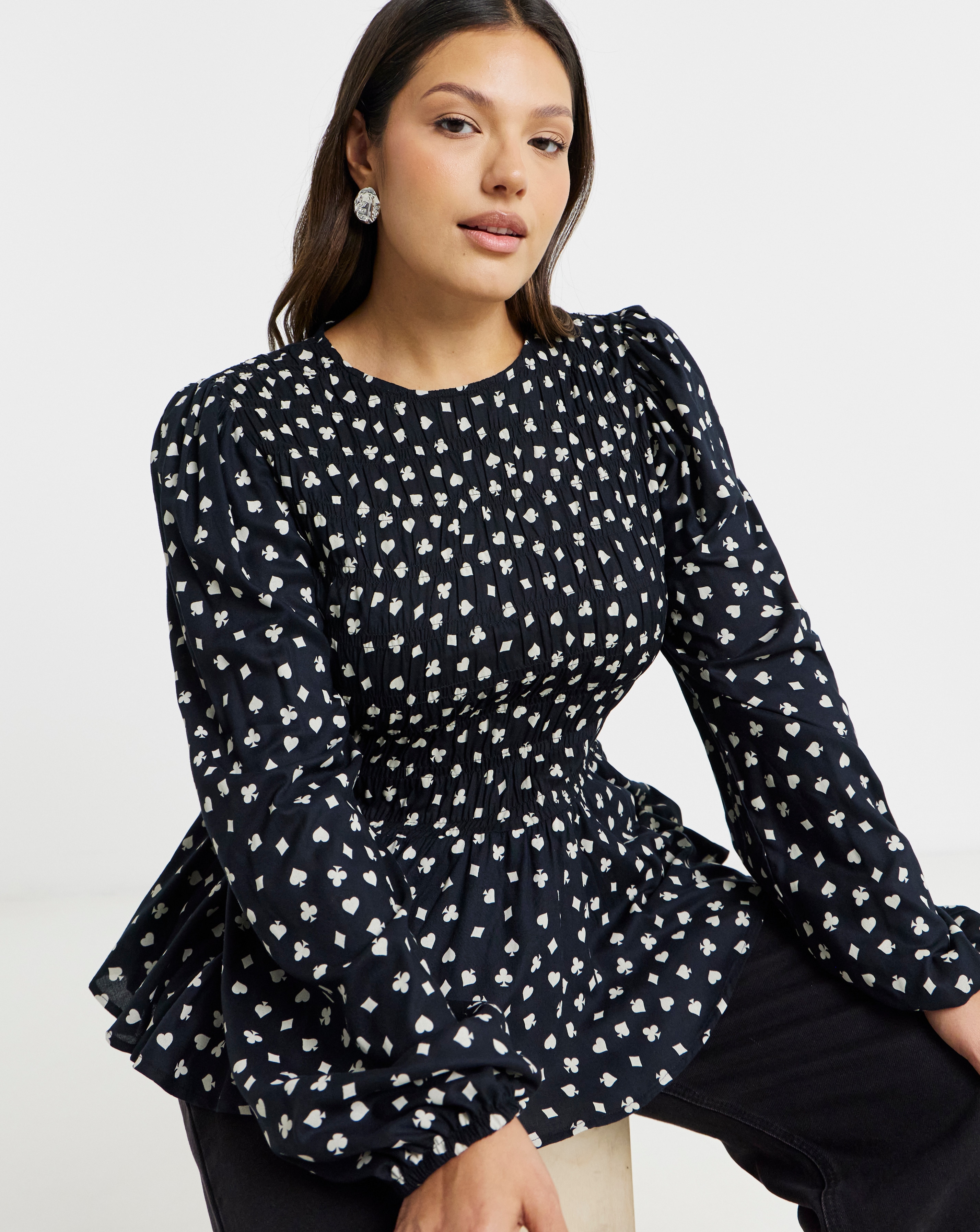 New In - Long Sleeve Shirred Top